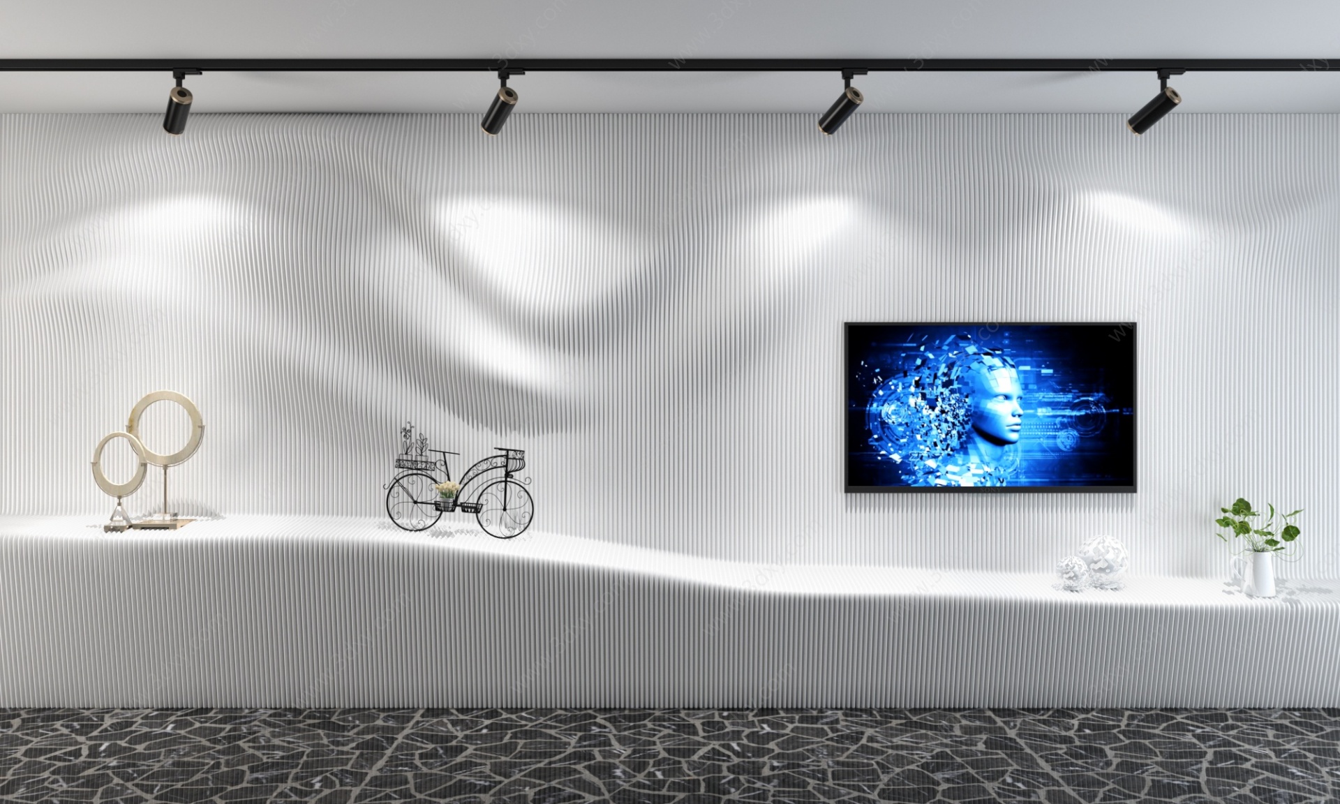 现代电视背景墙3D模型