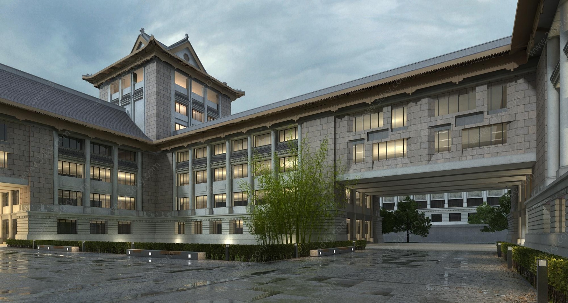 新中式古典商业会所办公楼3D模型