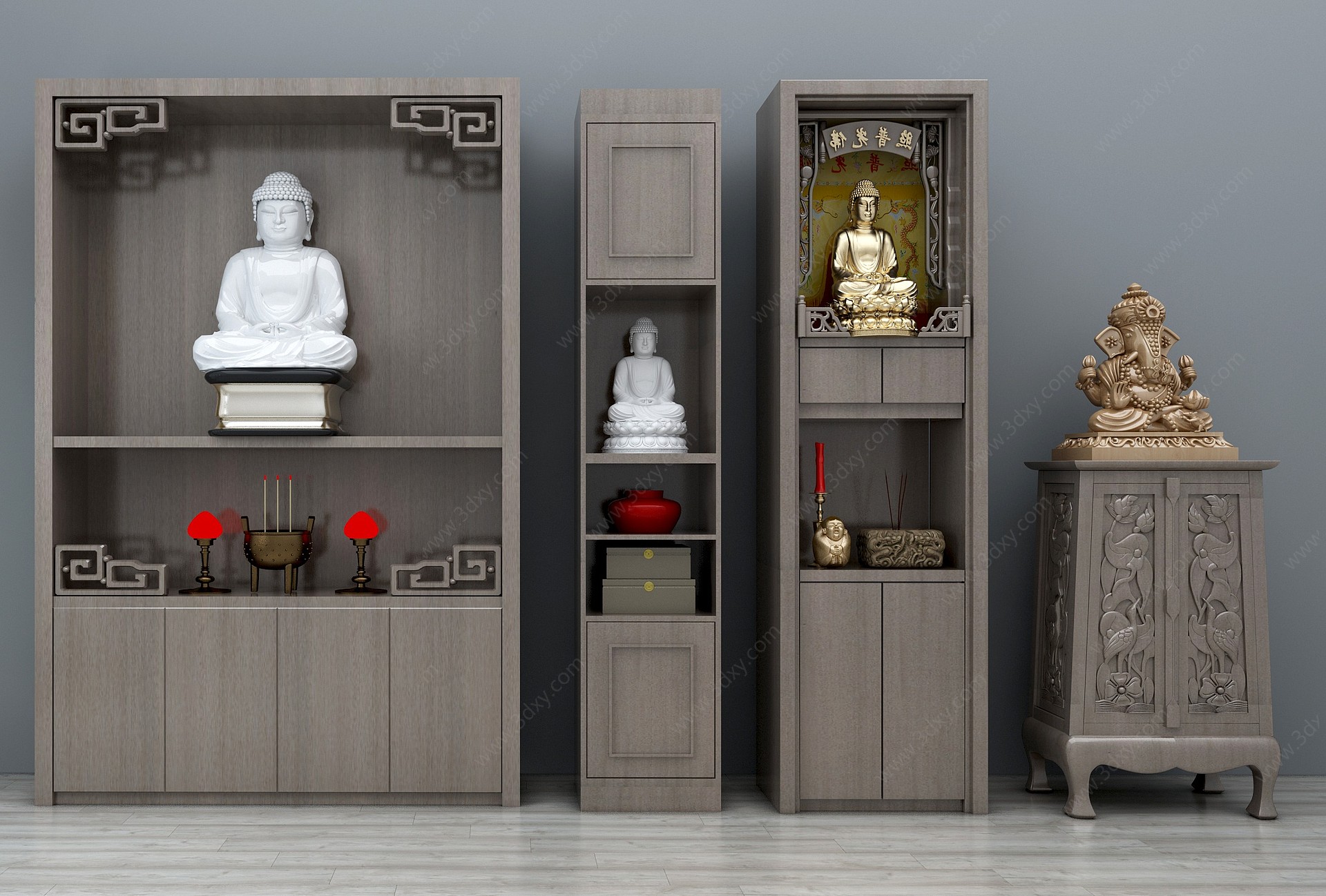 新中式佛龛柜佛像雕塑3D模型