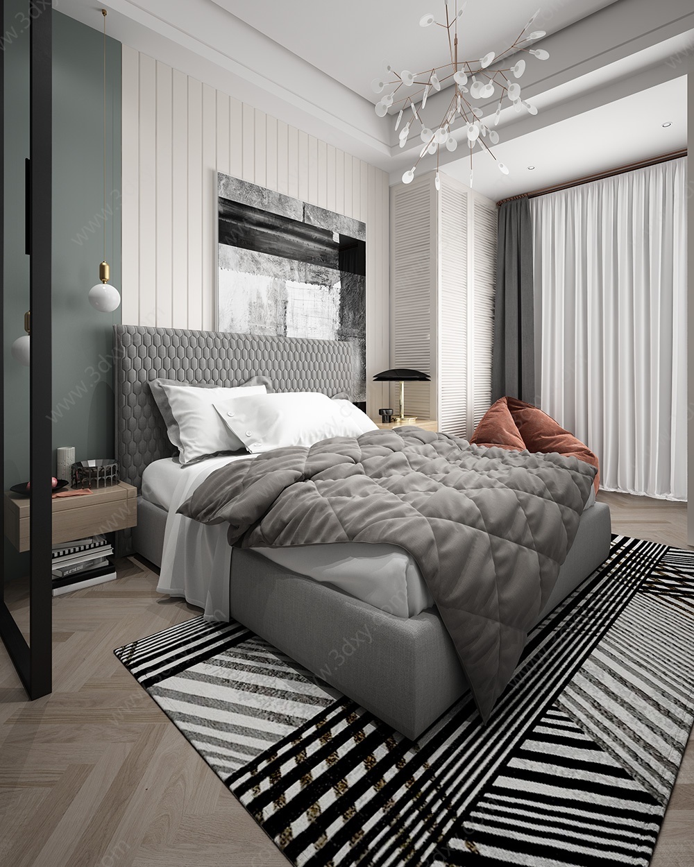 现代简约现代北欧卧室3D模型
