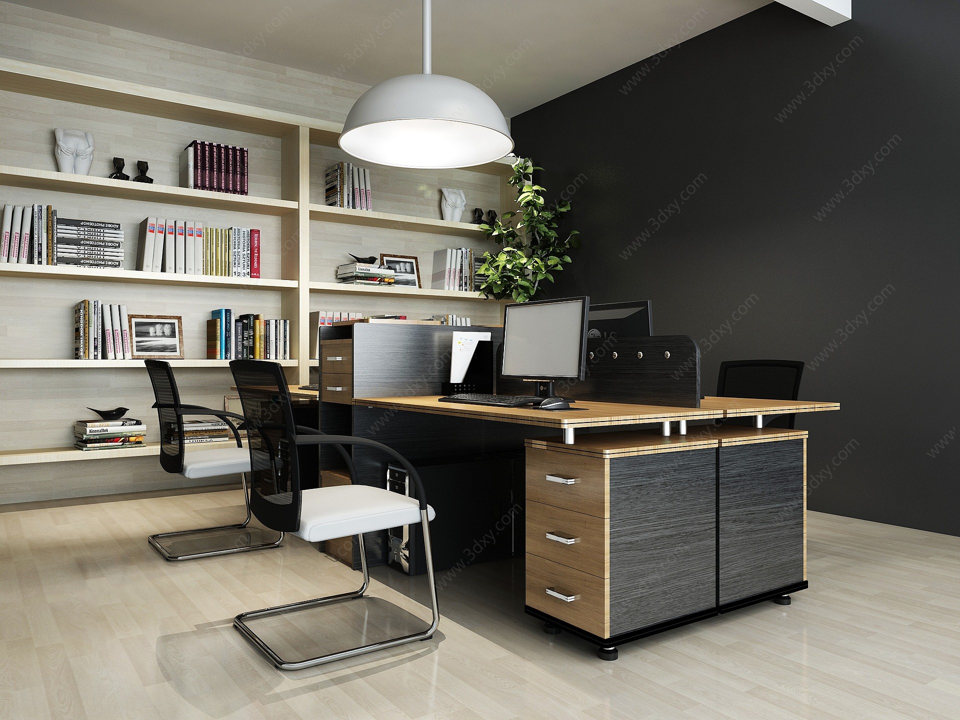 现代办公桌黑色工作台3D模型