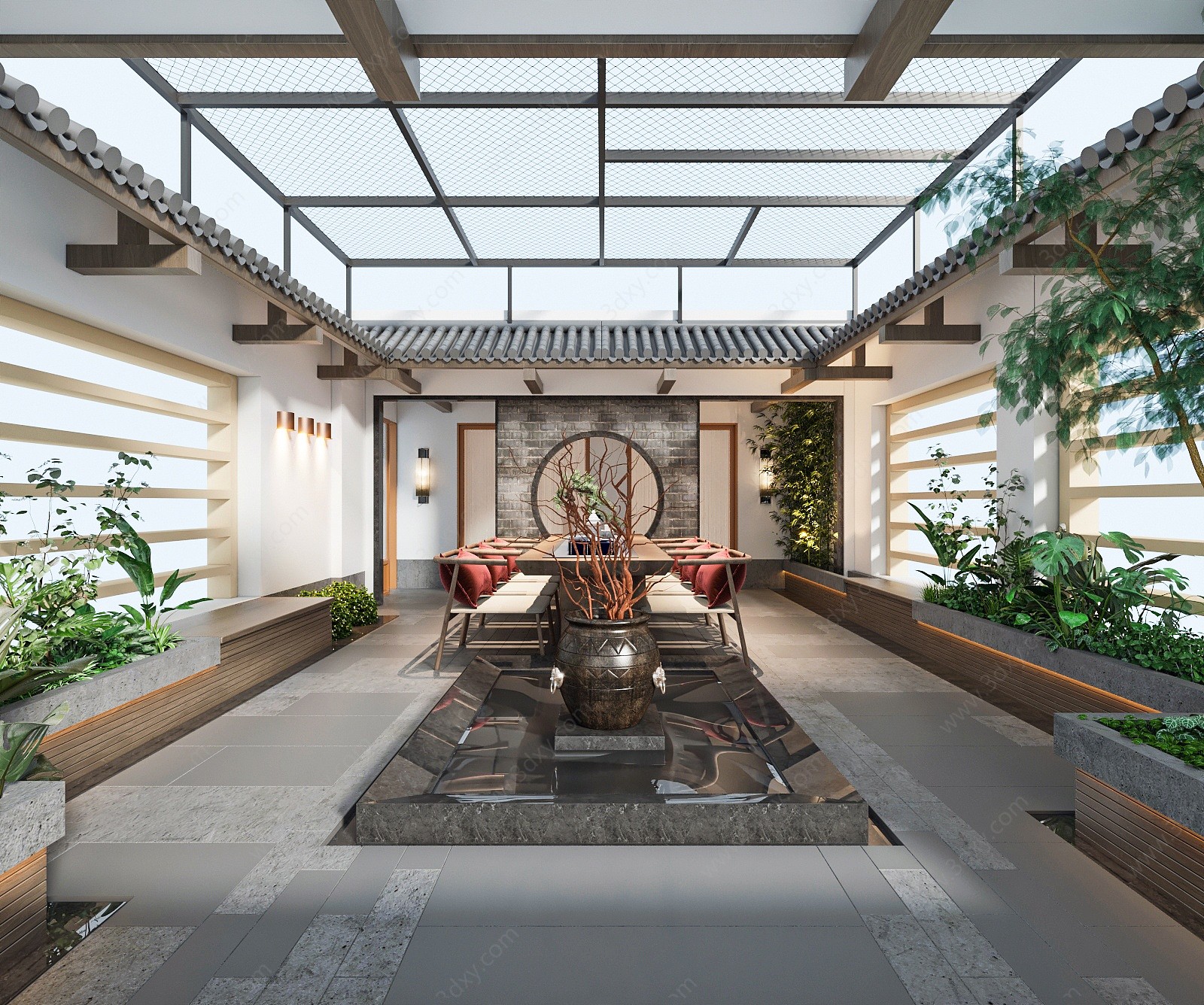 新中式屋顶花园3D模型