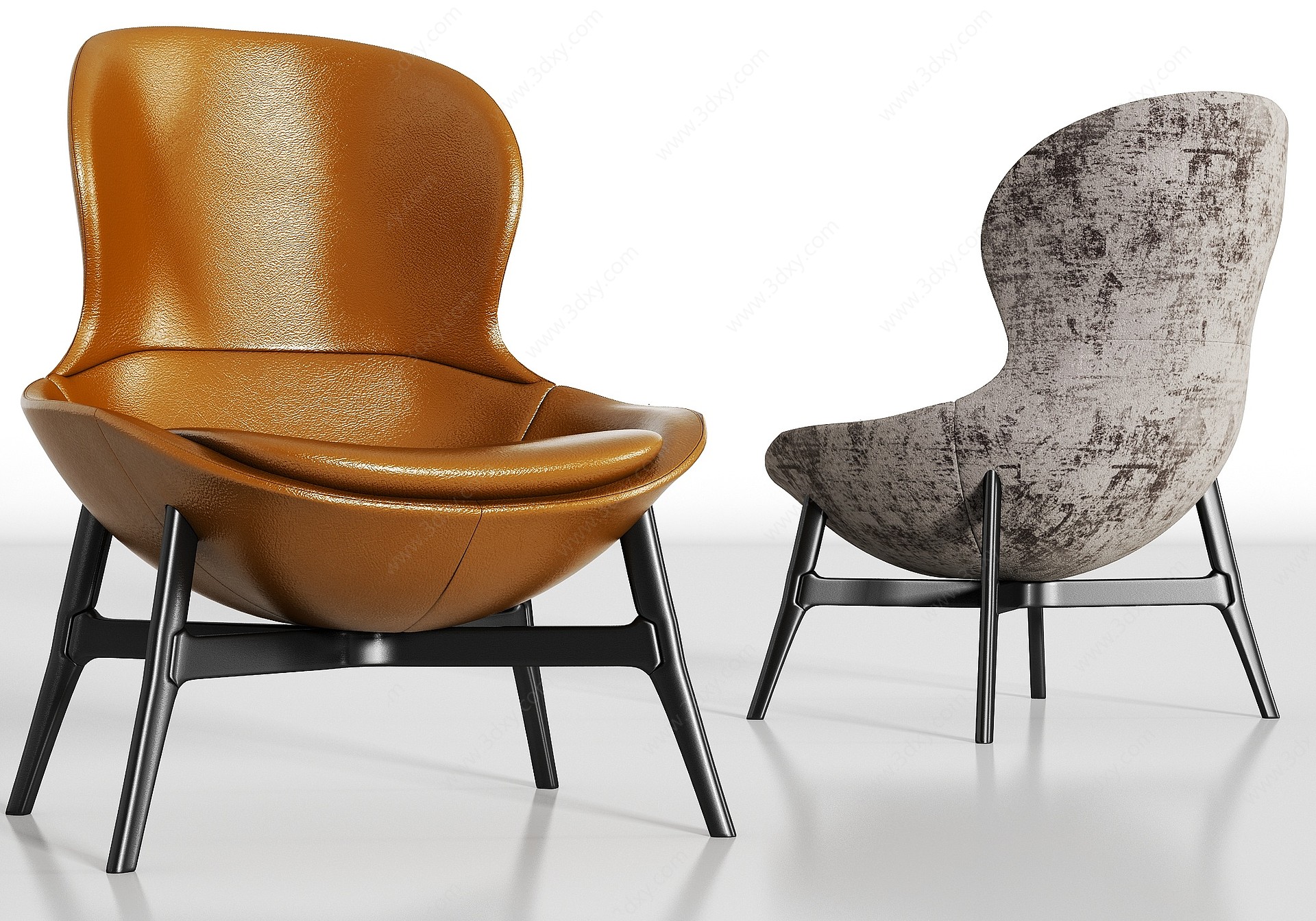 现代金属皮革绒布单椅组合3D模型