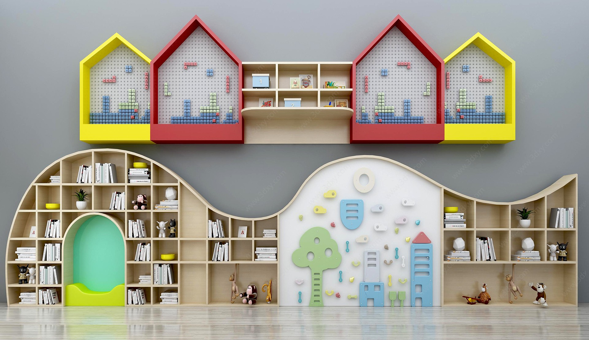 现代儿童书柜书架装饰柜3D模型