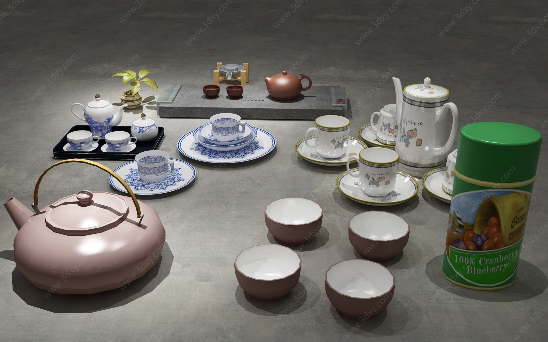 现代茶具茶杯陶瓷水壶3D模型