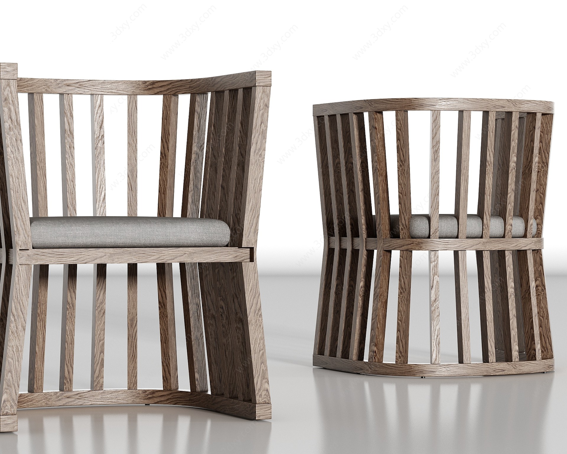 新中式休闲实木单椅组合3D模型
