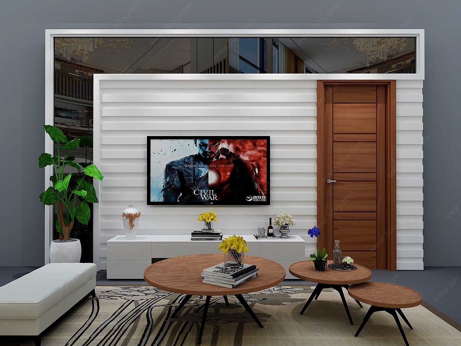 现代电视墙电视柜组合3D模型