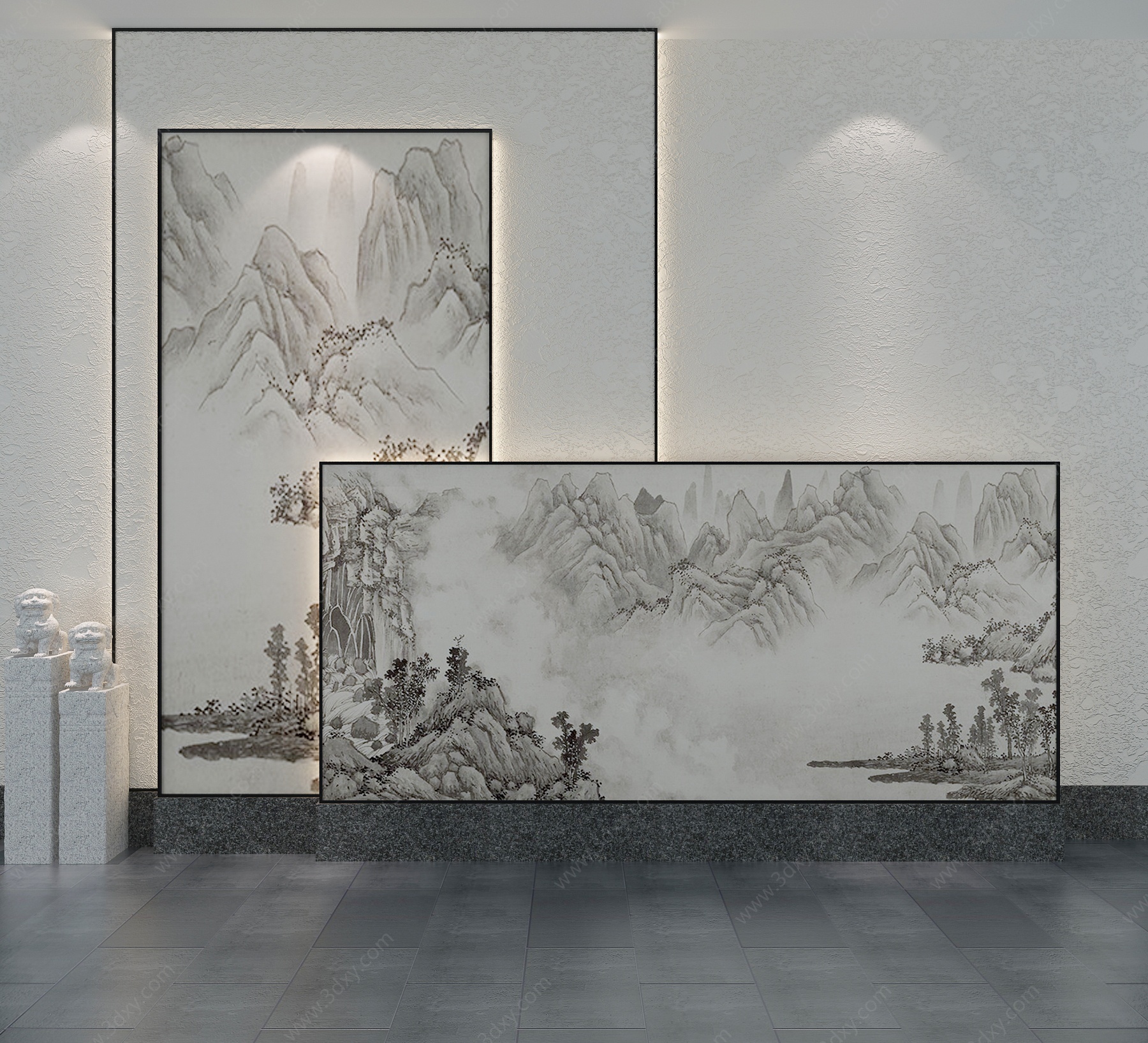 新中式背景墙形象墙3D模型