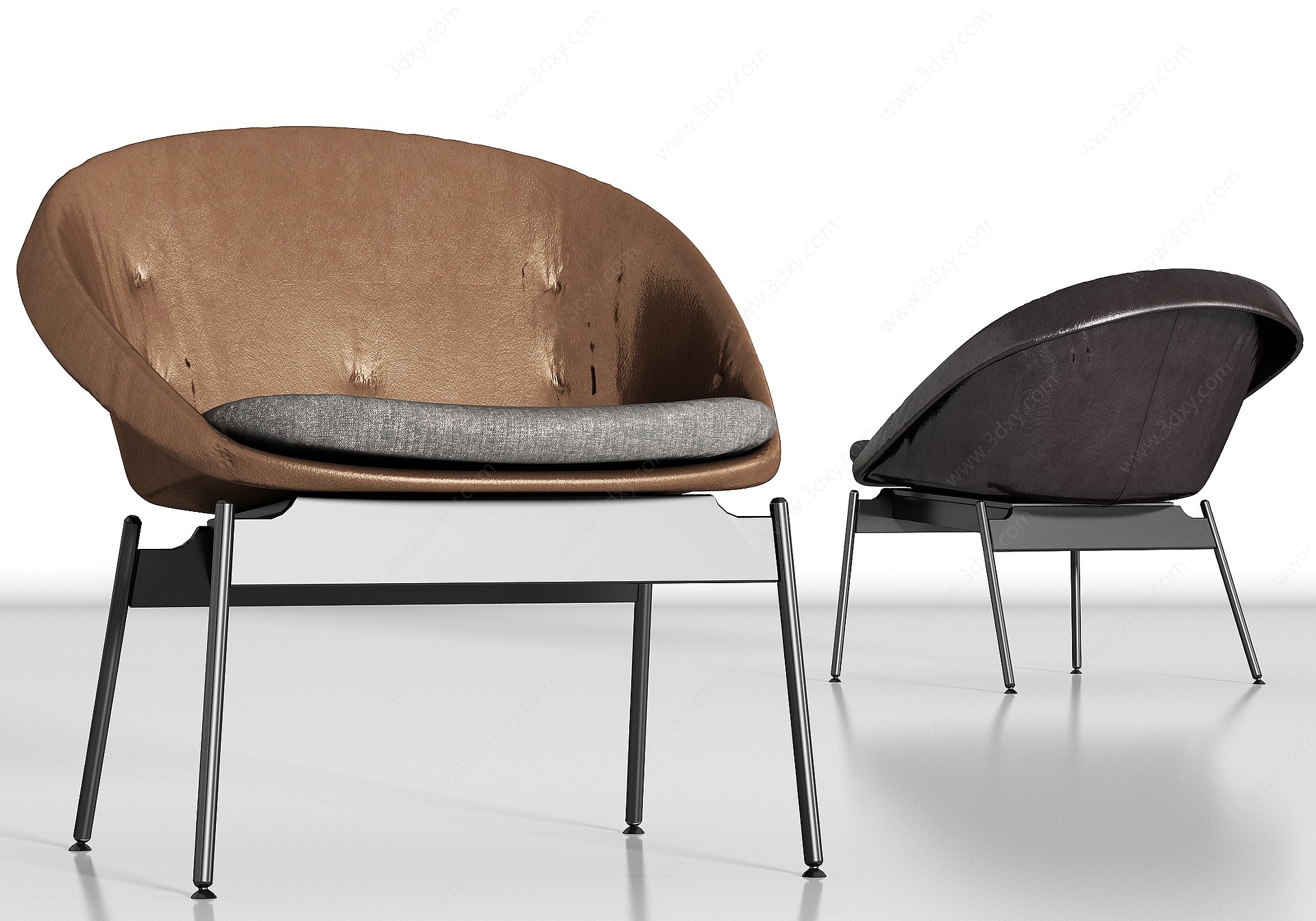 现代简约金属皮革单椅组合3D模型