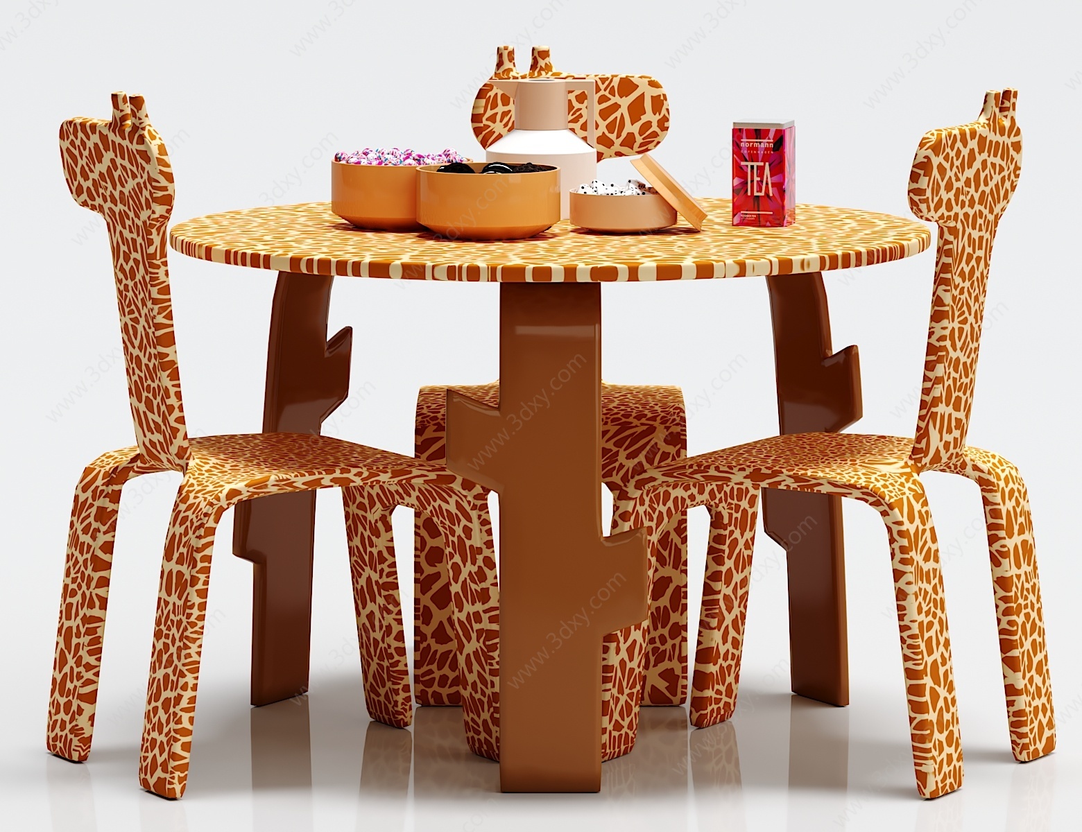 现代儿童桌子椅子摆件组合3D模型