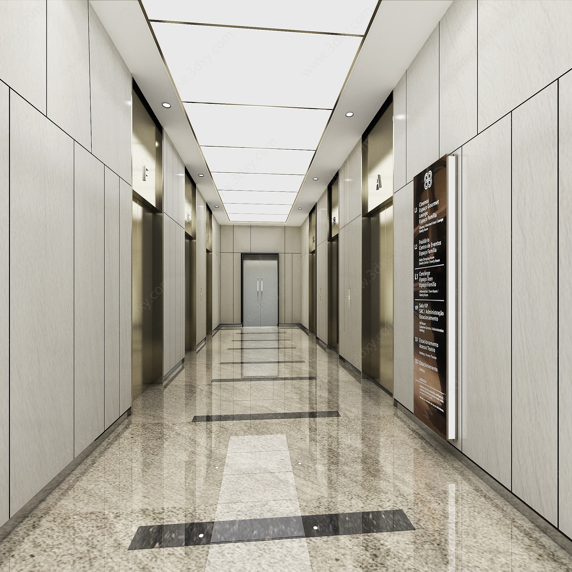 现代办公电梯厅走廊3D模型