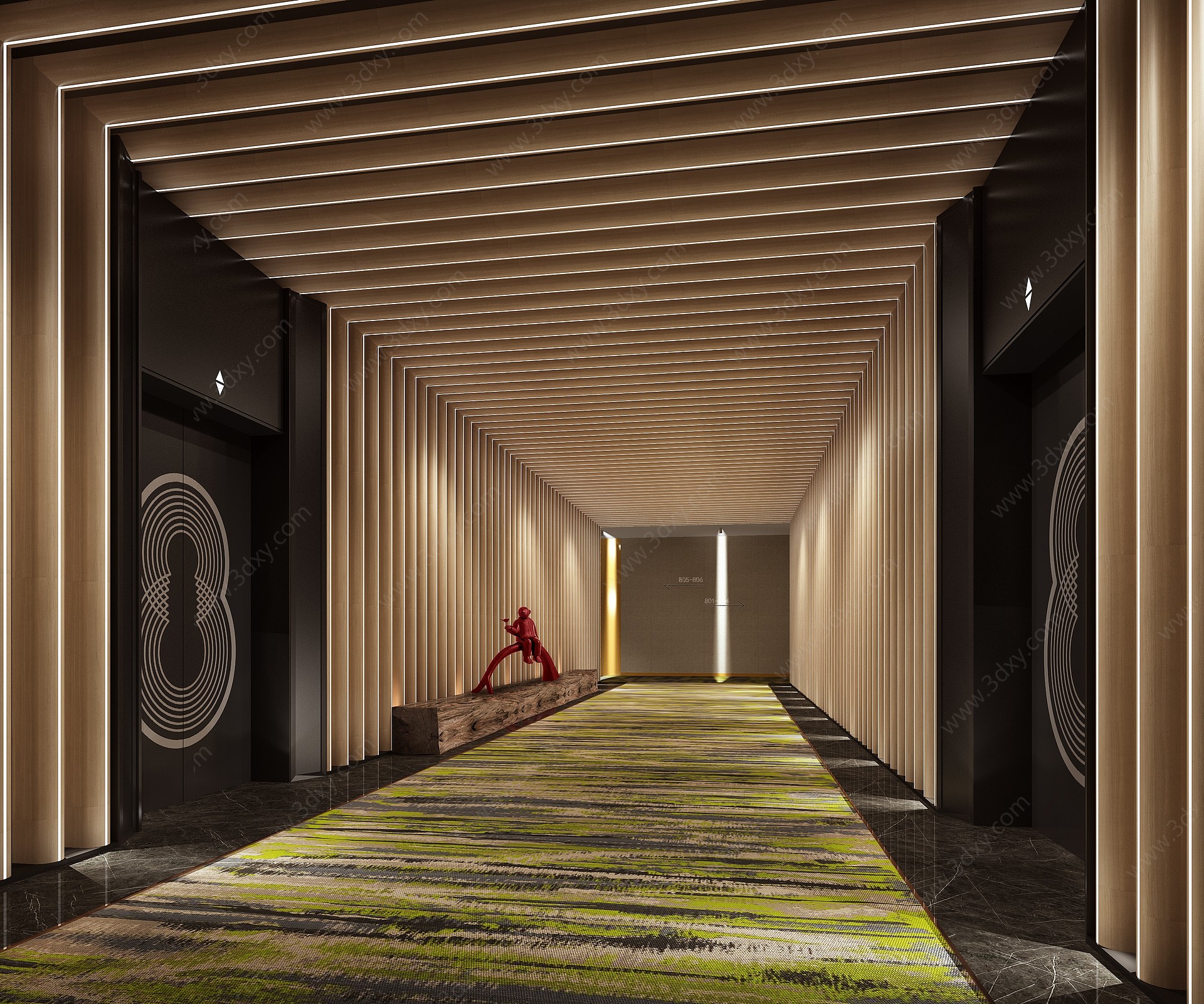 新中式酒店走廊3D模型