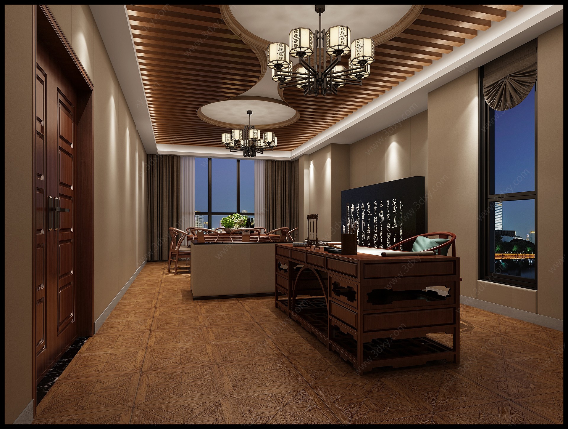 中式别墅书房餐厅3D模型