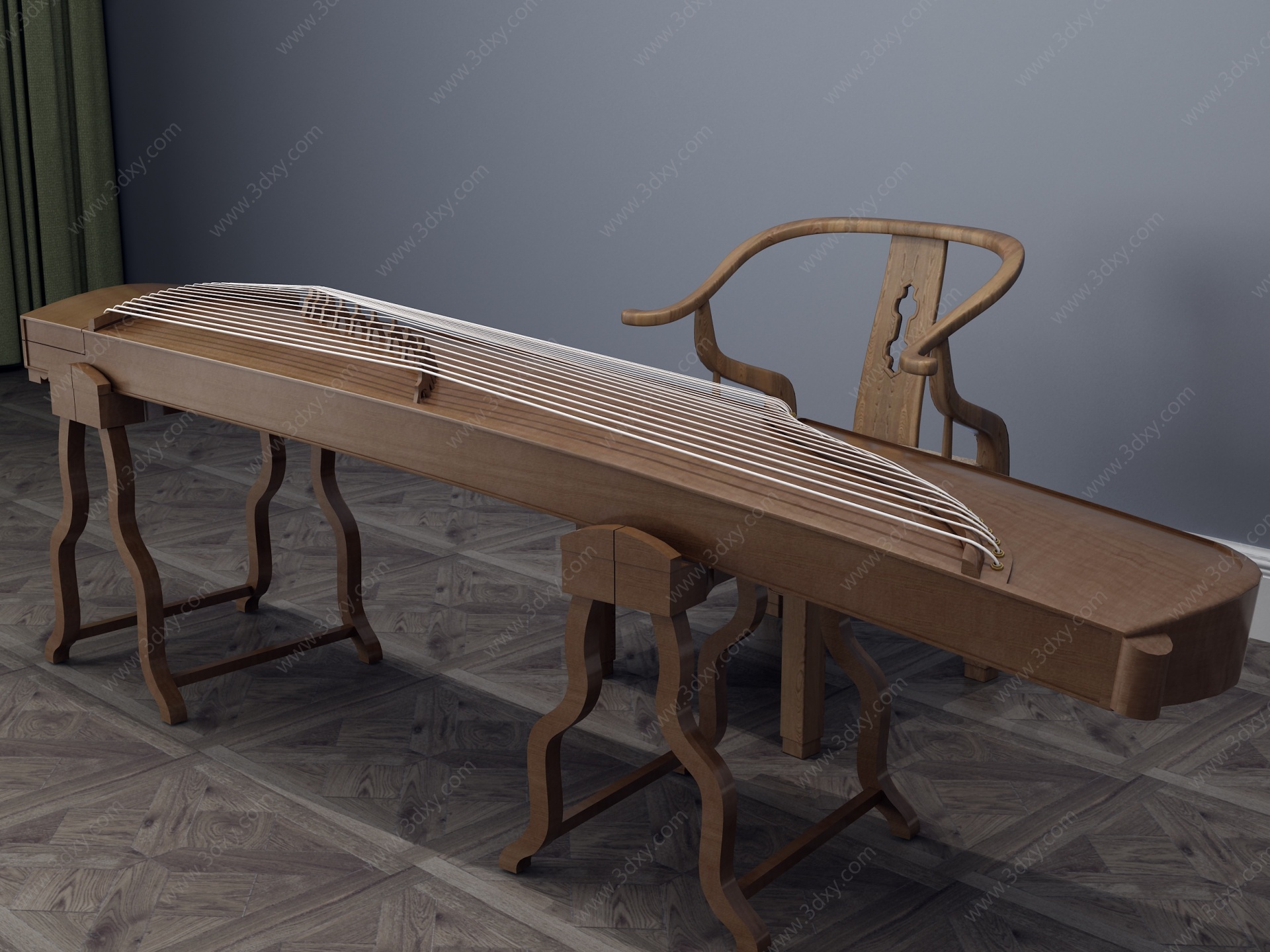 中式乐器古筝琴3D模型