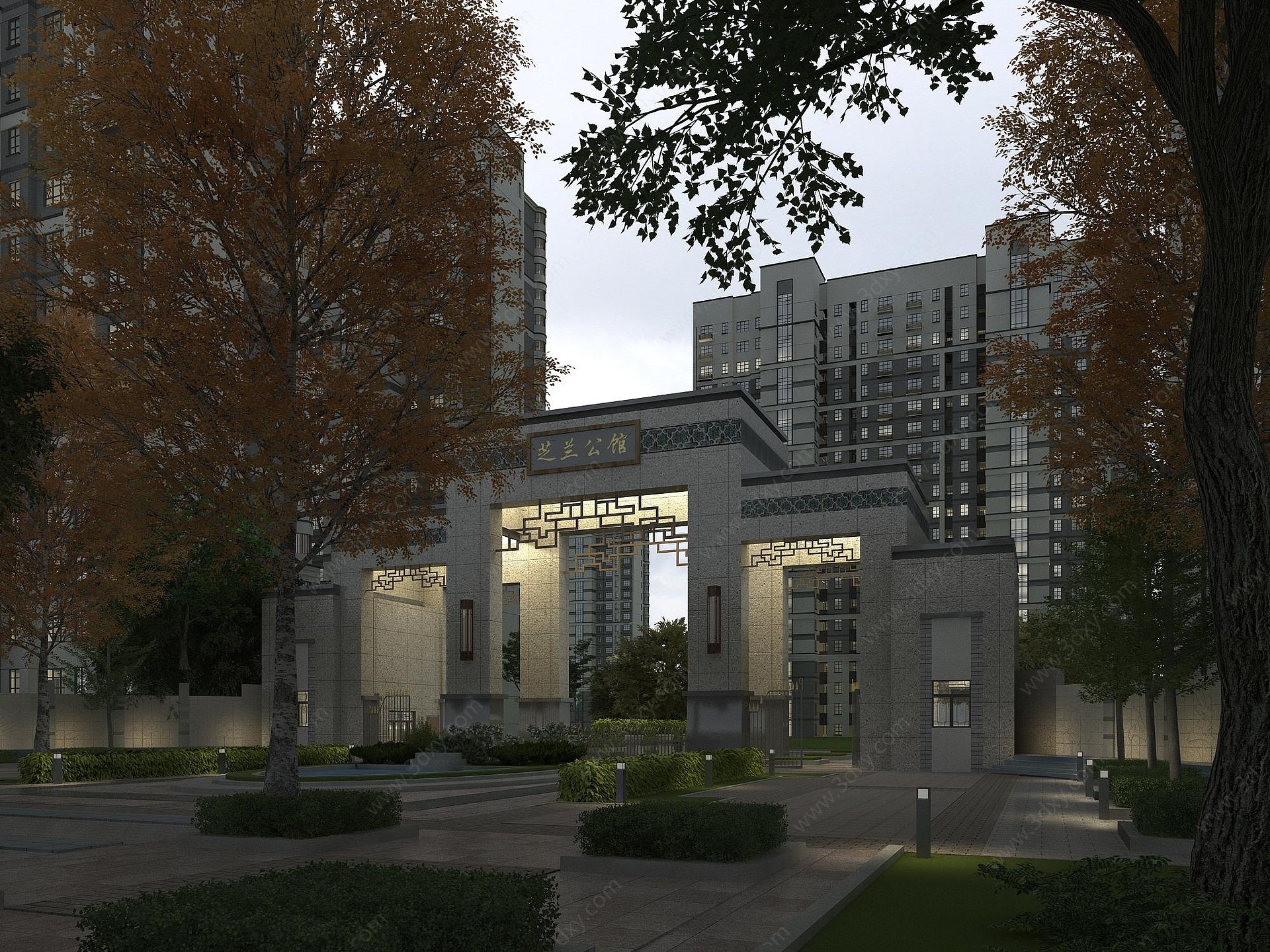 新中式新亚洲住宅大门入口3D模型
