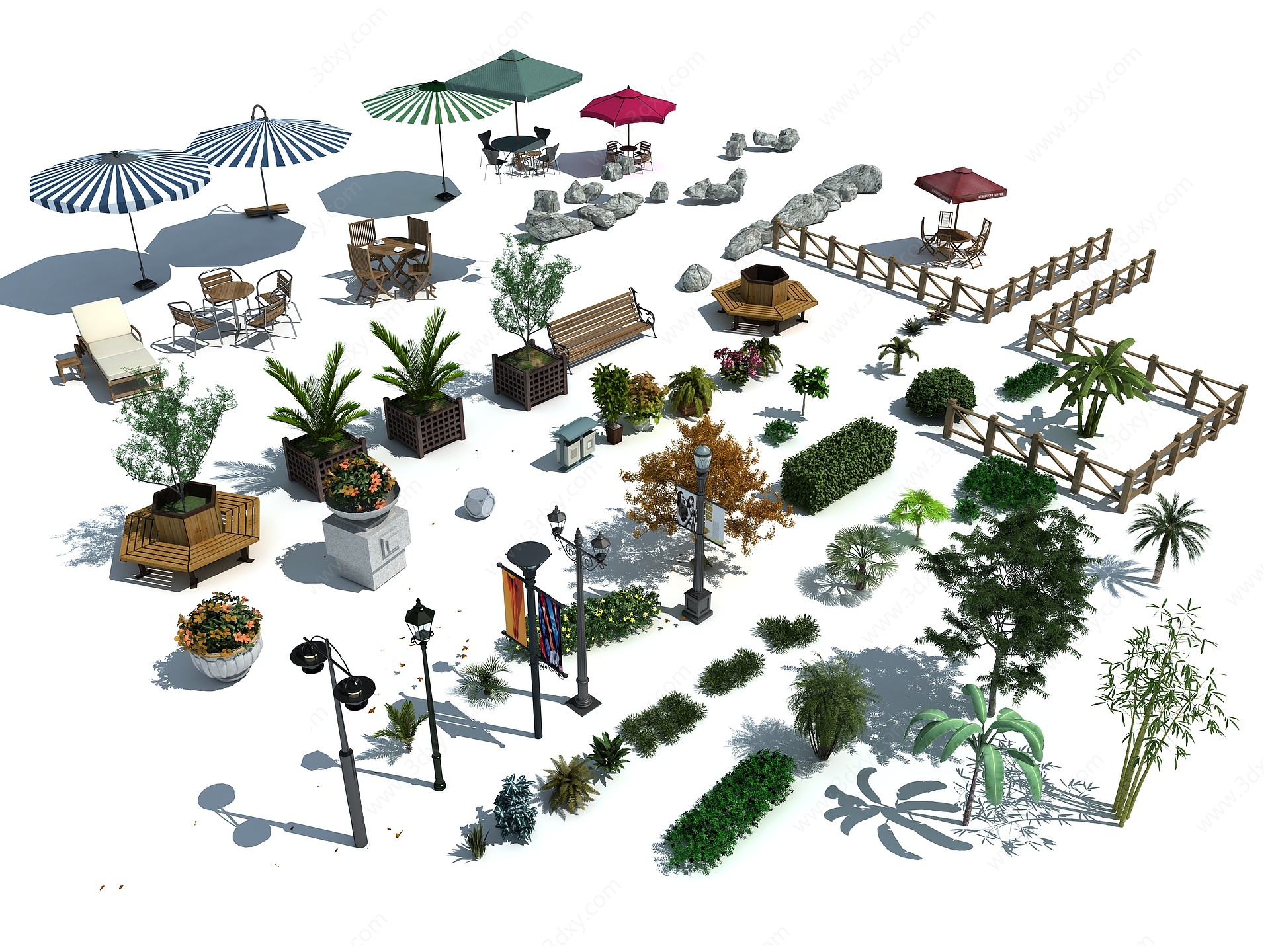 现代花草路灯景观灯树池3D模型