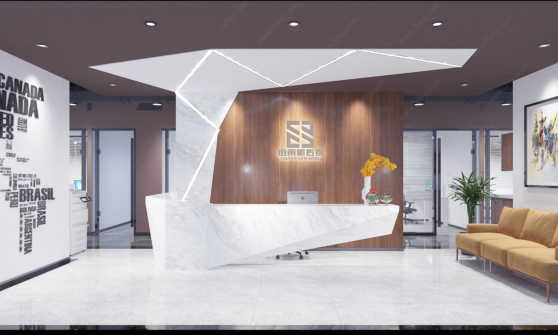 现代前台大厅休息区办公室3D模型