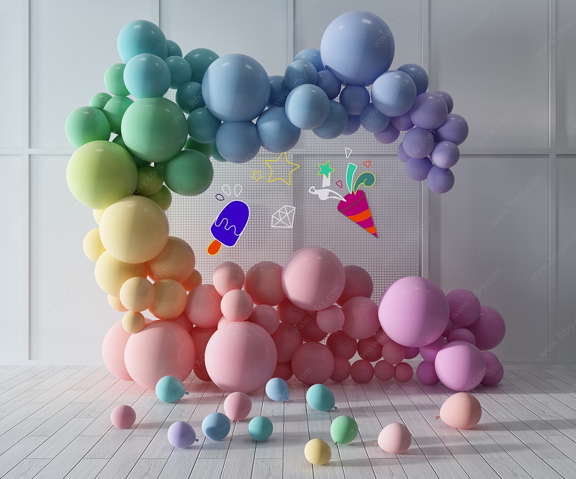 气球合影区网红节日展示3D模型
