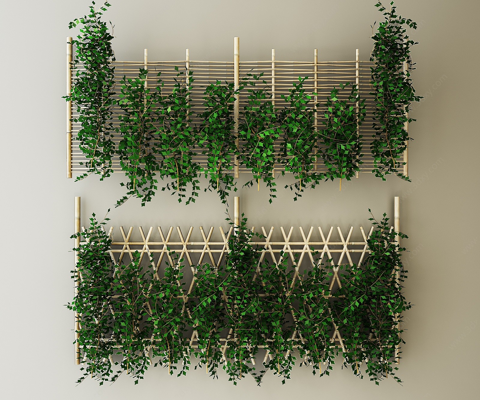 新中式竹子绿植篱笆墙3D模型