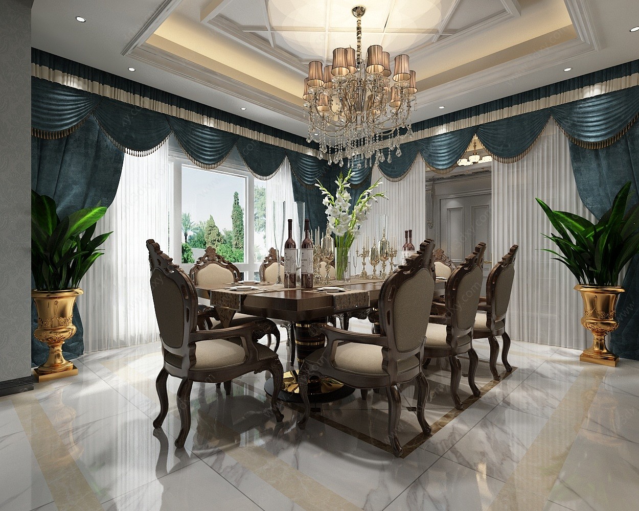 欧式别墅客厅餐厅3D模型