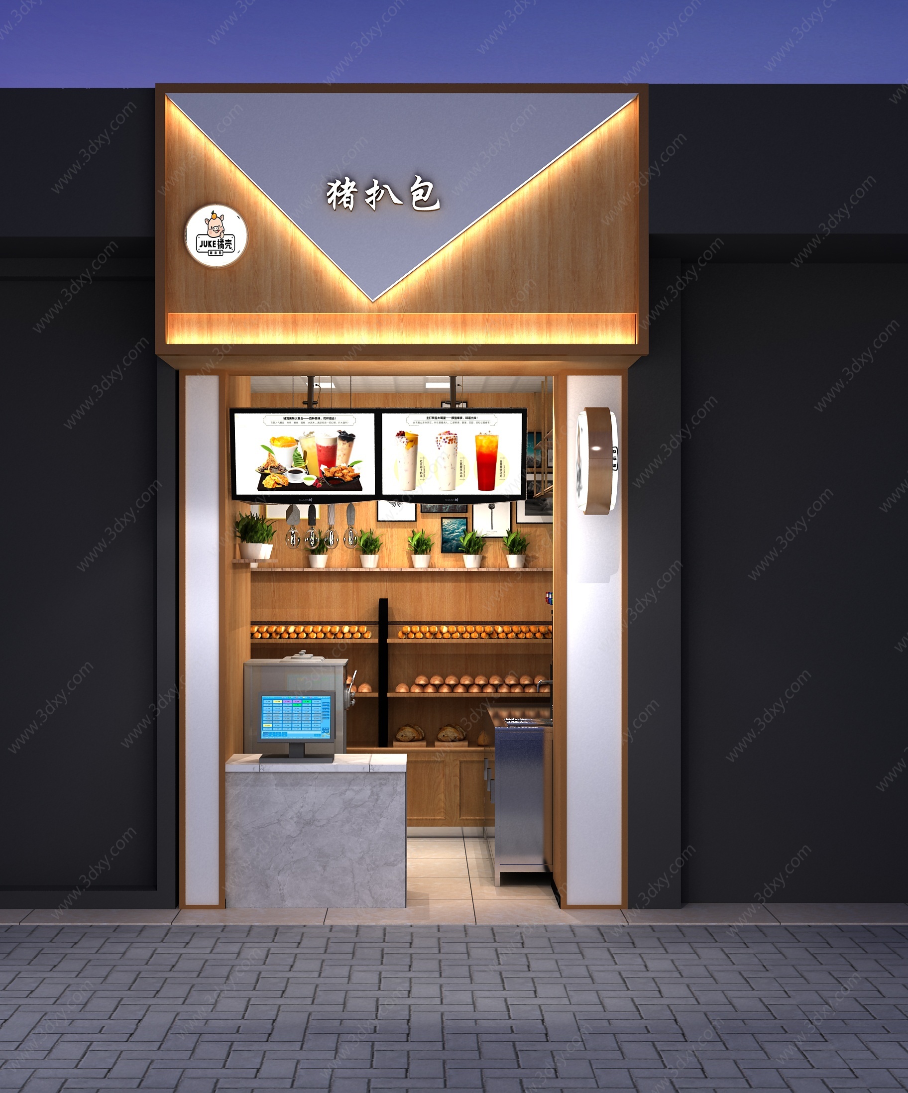 现代面包店门头甜品店3D模型