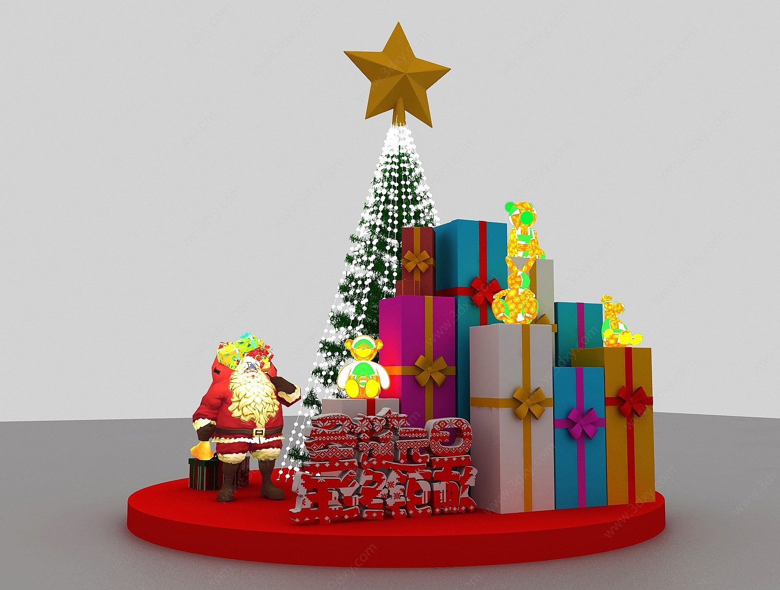 现代圣诞老人圣诞树3D模型