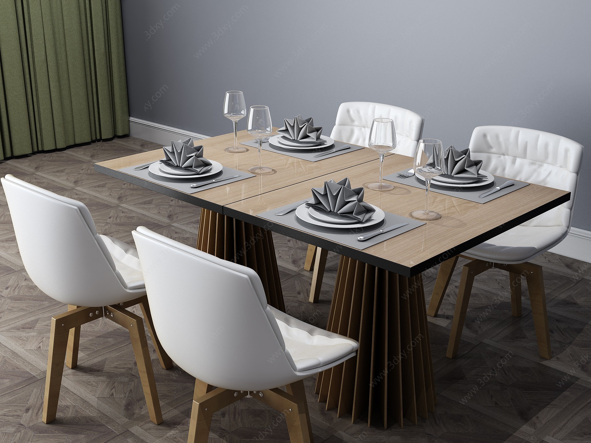现代餐桌餐桌椅六人桌3D模型