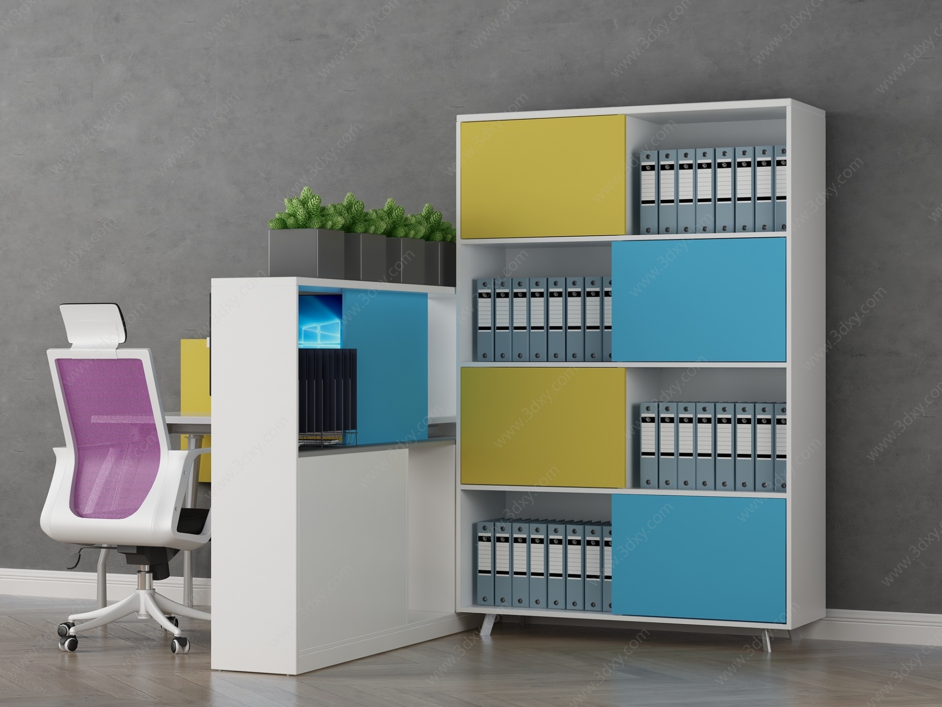 现代办公桌办公椅文件柜3D模型