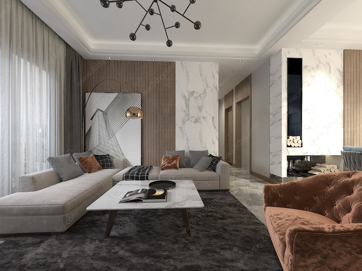 现代客厅现代沙发茶几3D模型