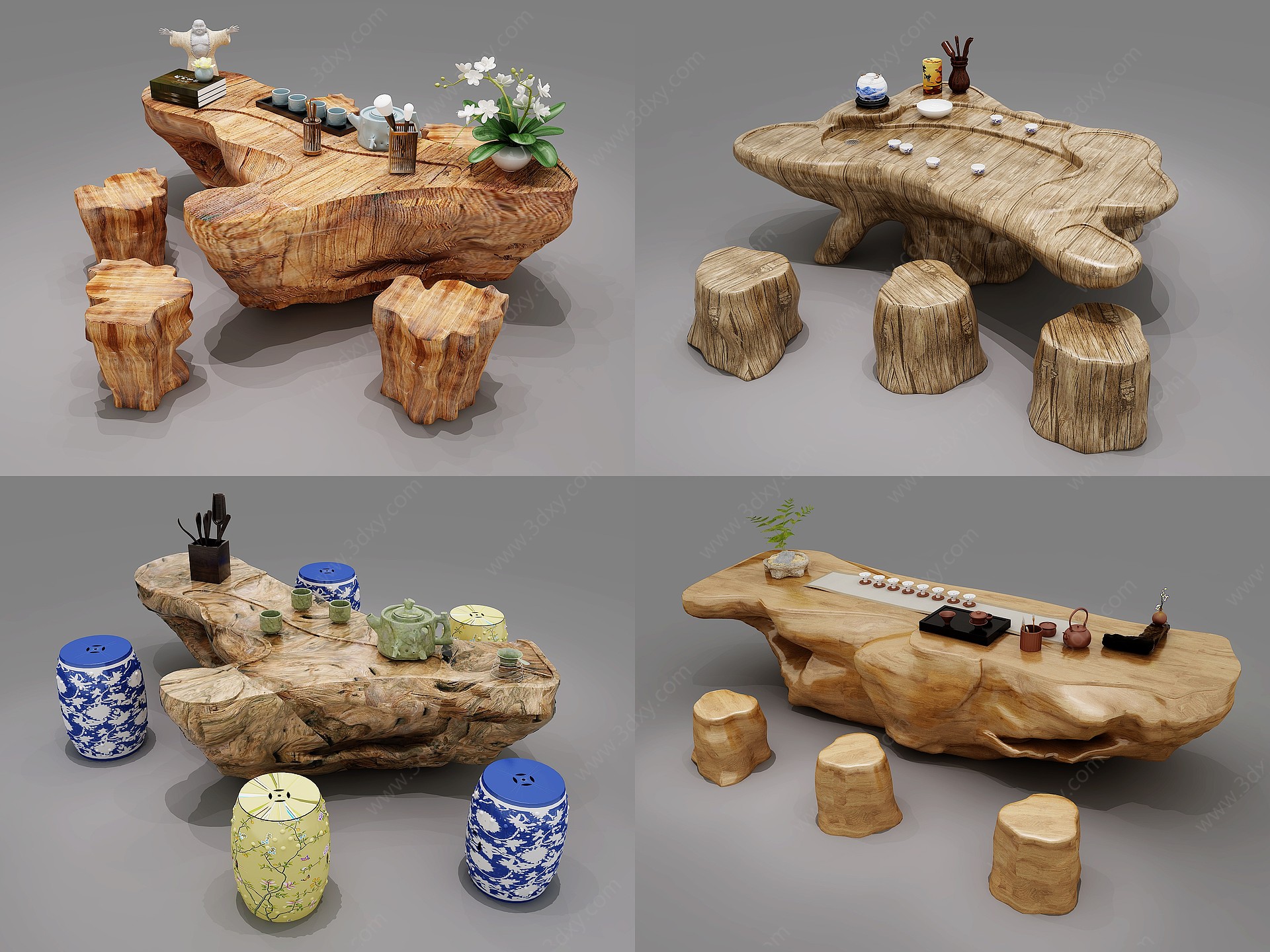 中式根雕茶海3D模型