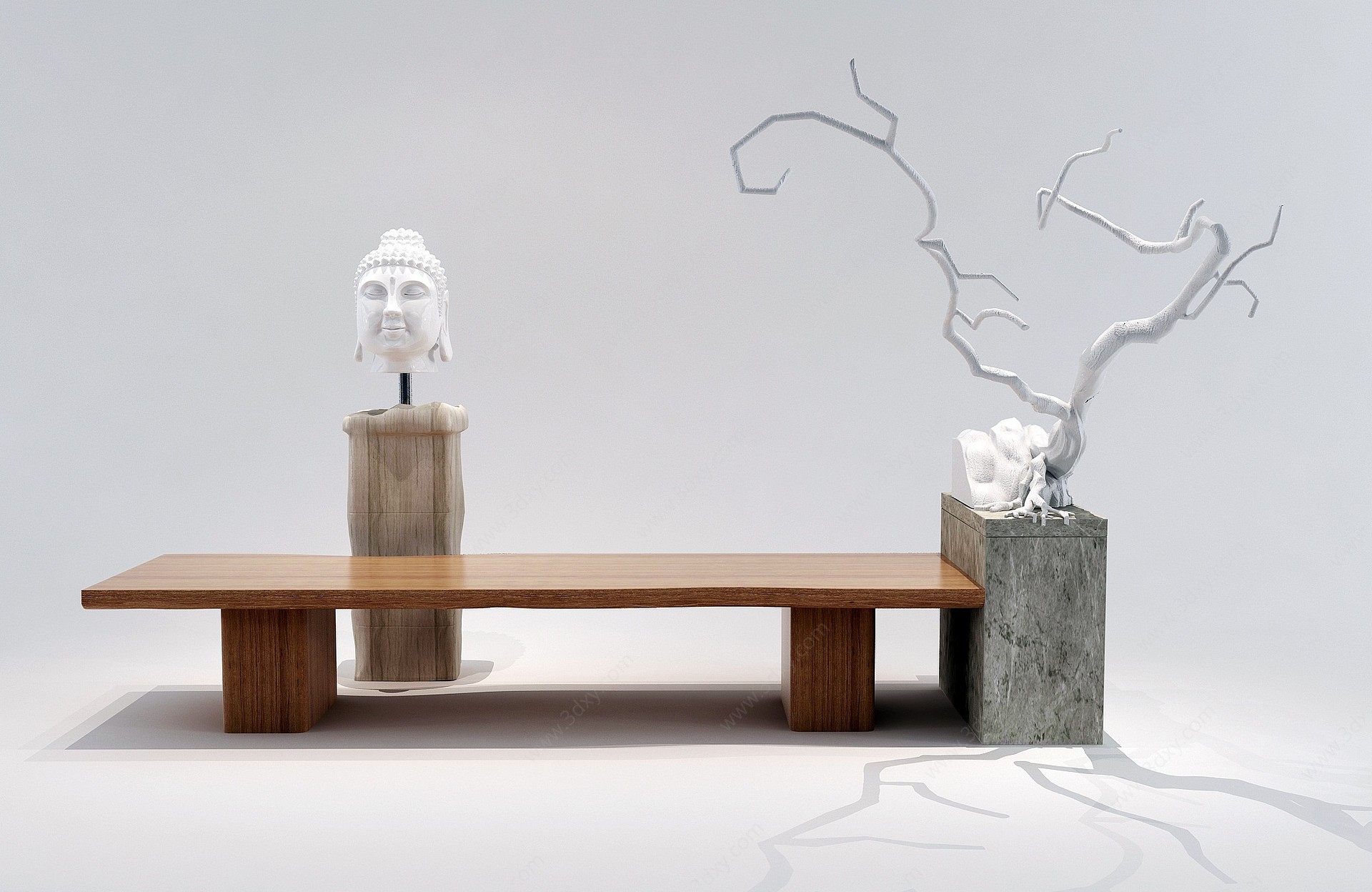 新中式老木头茶桌枯枝3D模型