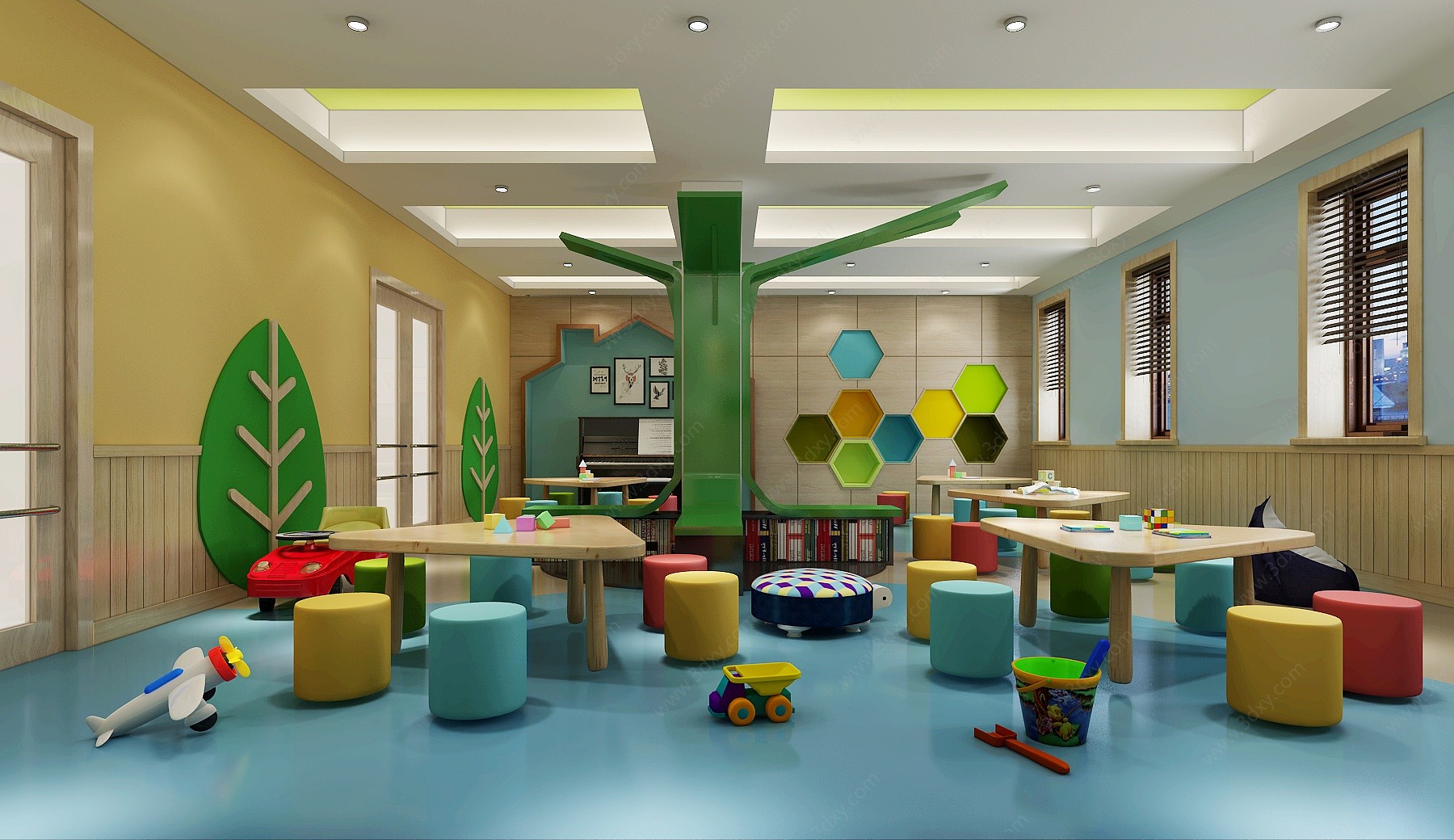 现代幼儿园教室玩具桌椅3D模型