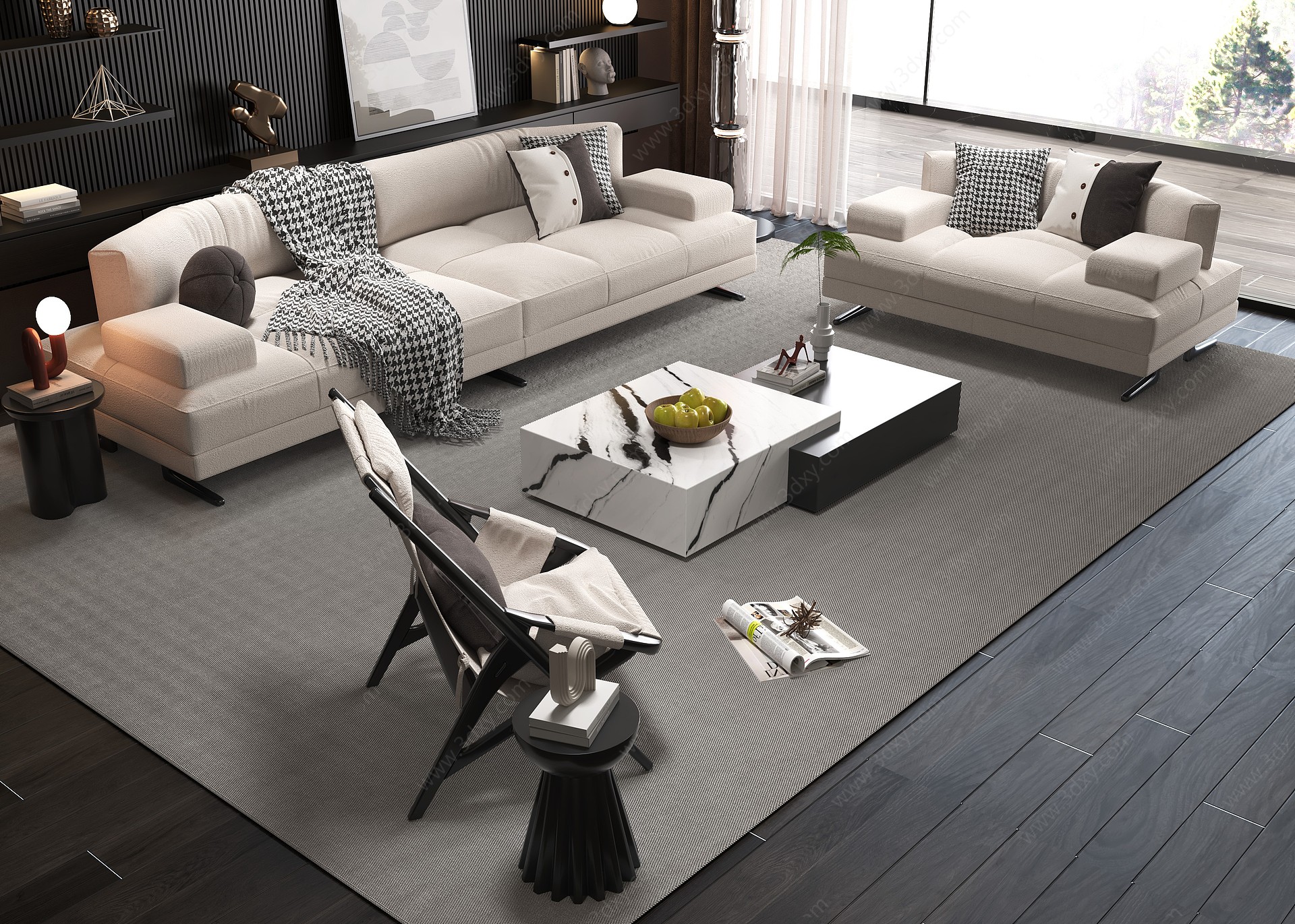 现代简约客厅沙发茶几3D模型