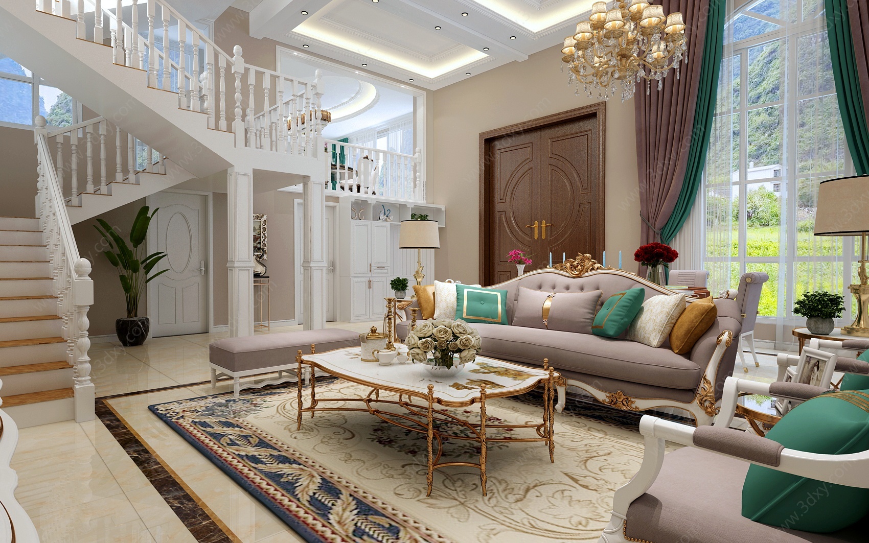 欧式别墅客厅沙发3D模型