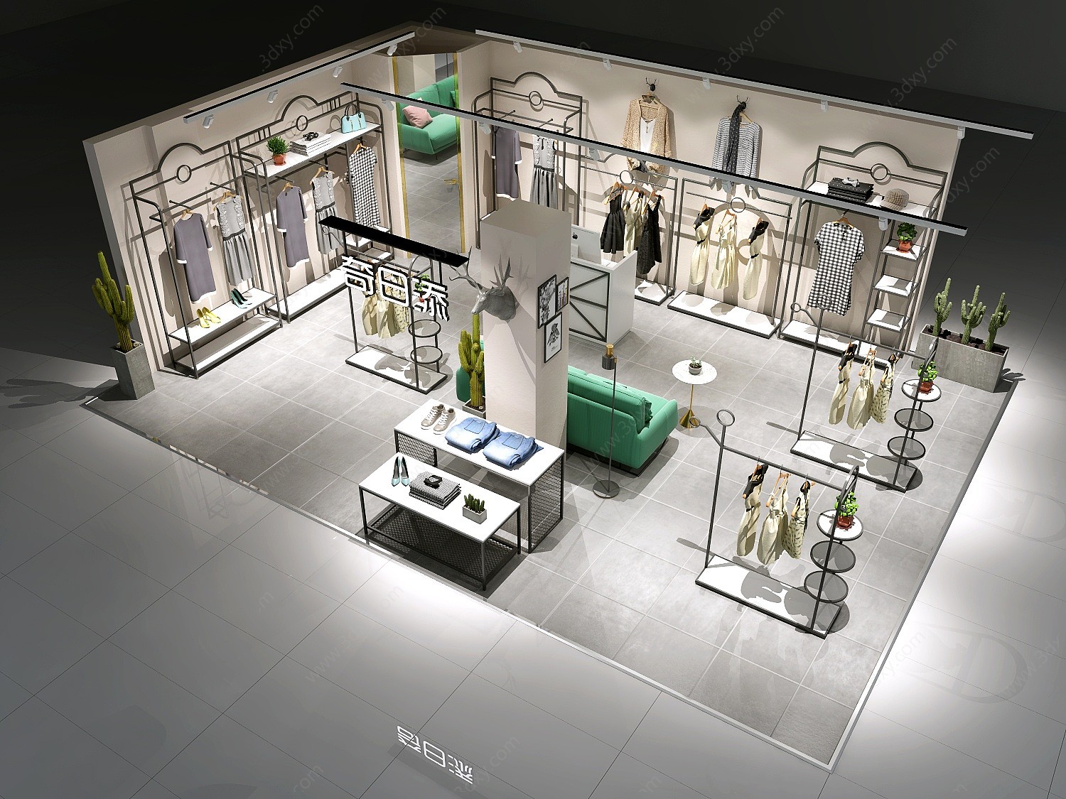 现代女装店中岛展架3D模型