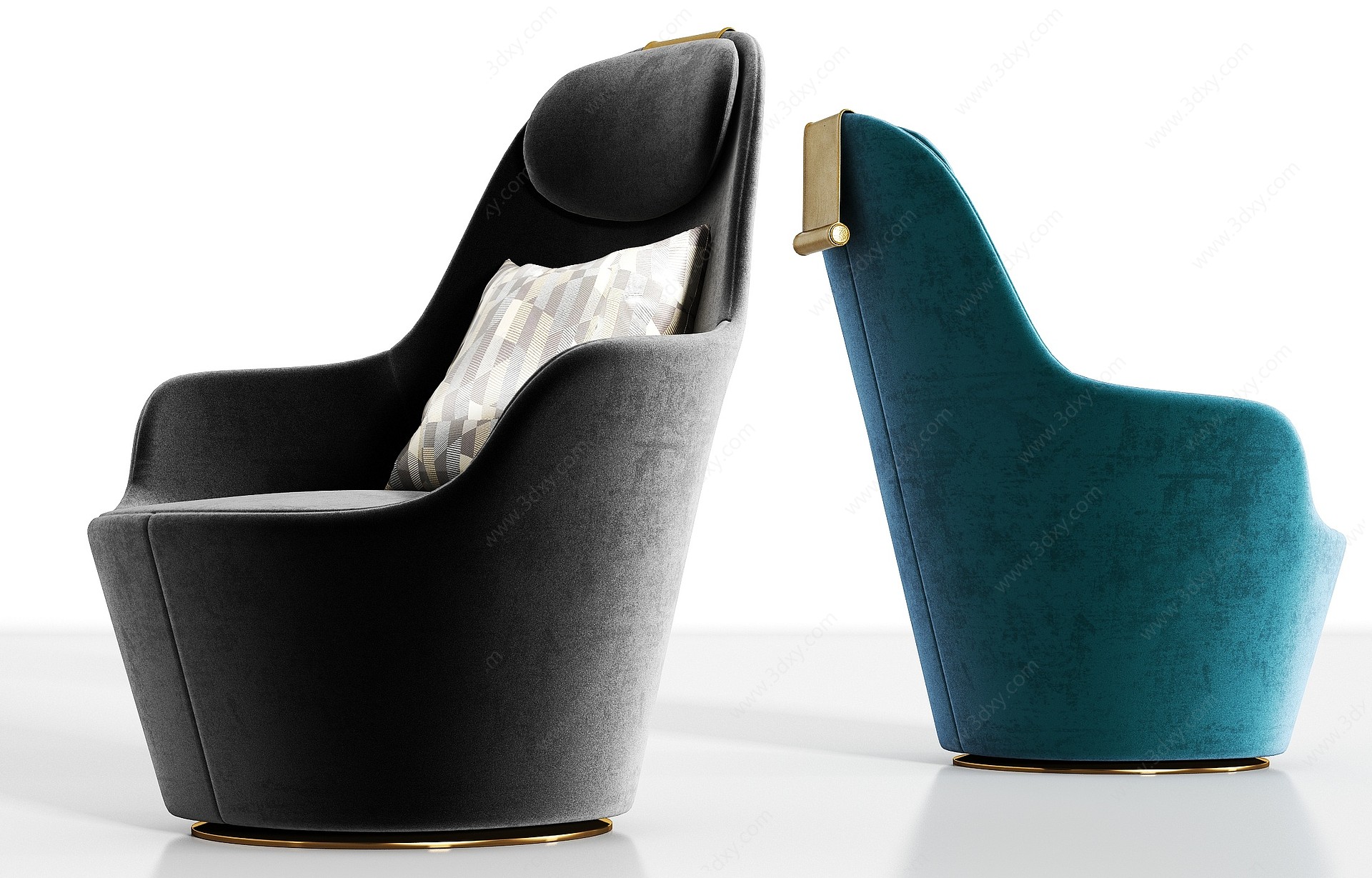 现代轻奢绒布单人沙发组合3D模型