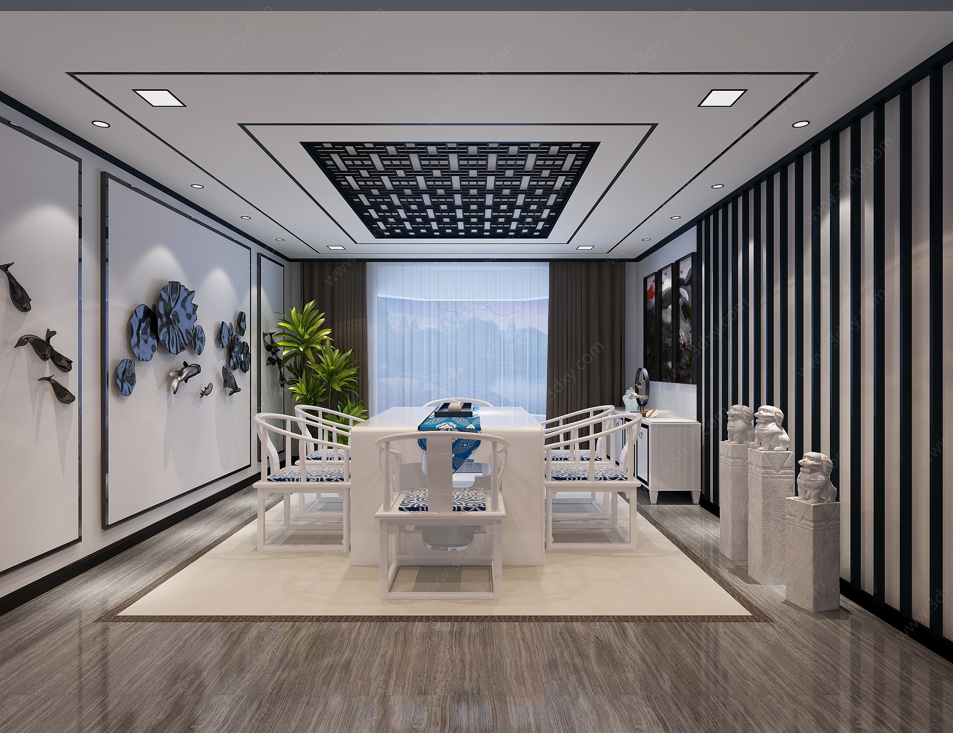 新中式茶室茶桌墙饰摆件3D模型