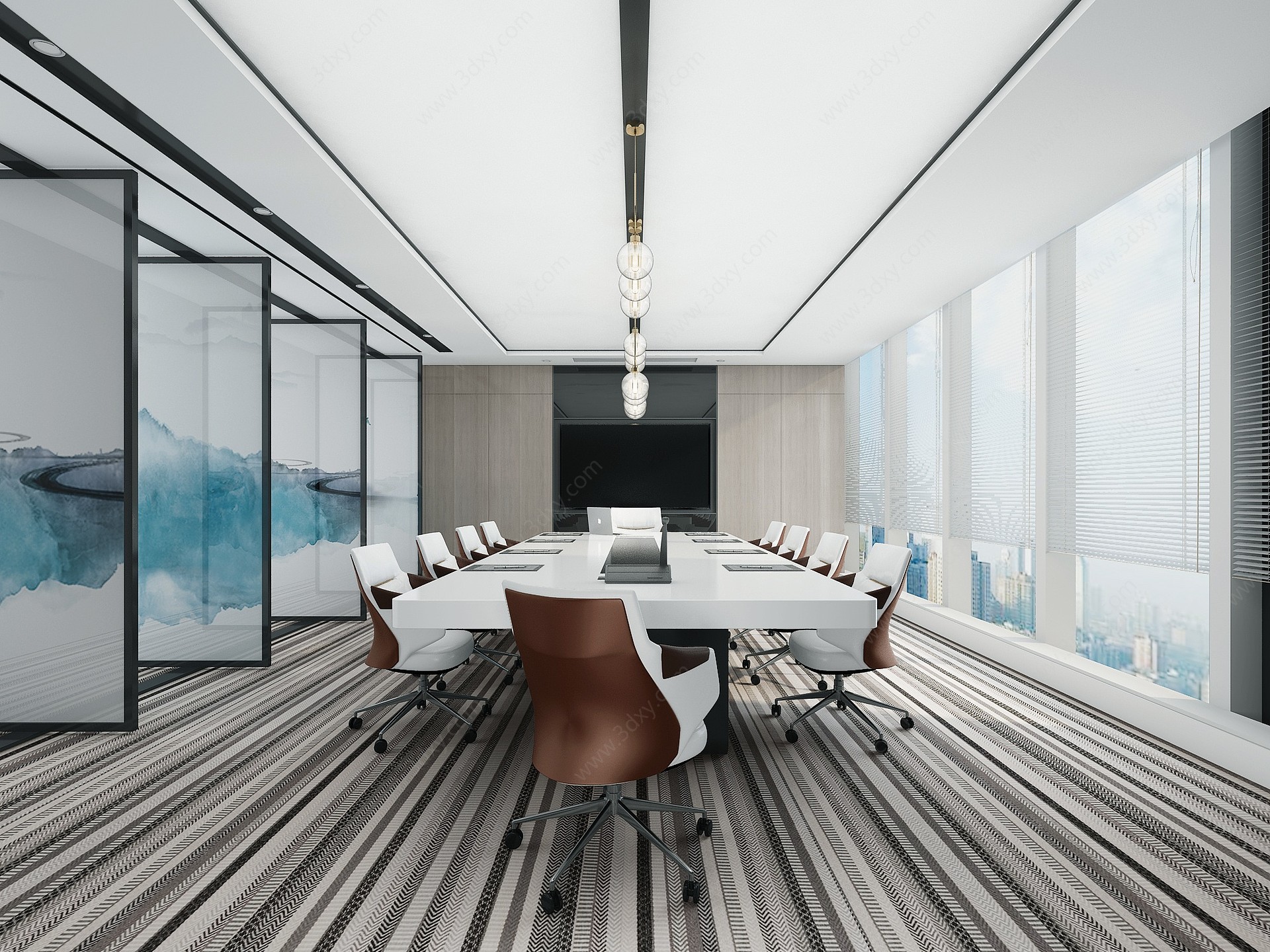 现代小会议室会议桌椅3D模型