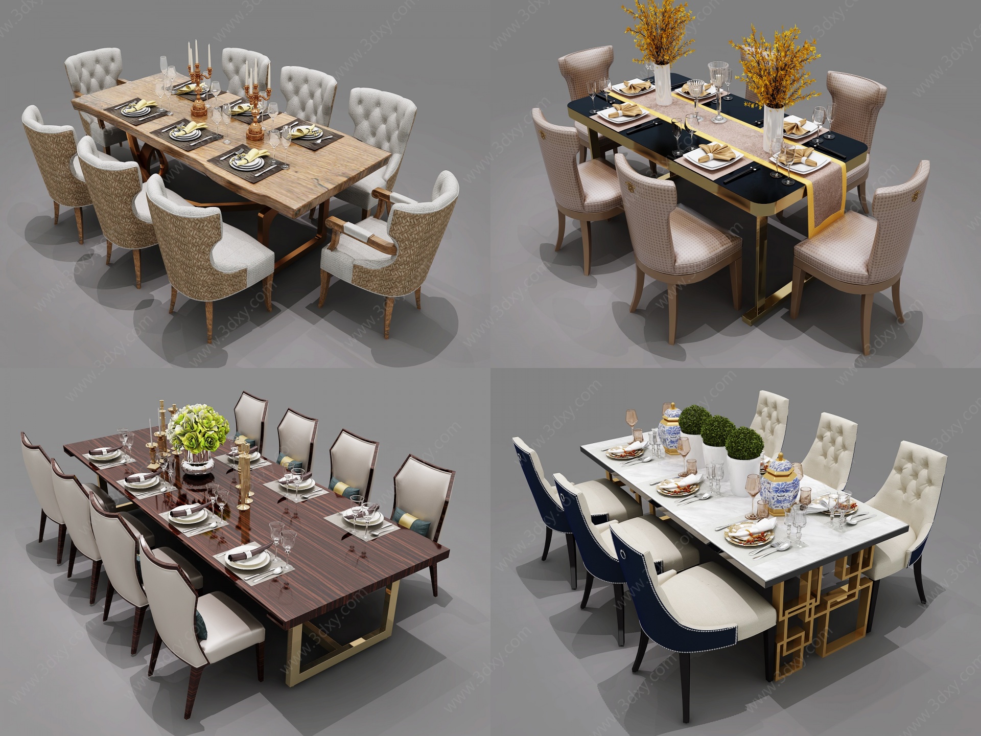 欧式古典欧式餐桌椅组合3D模型