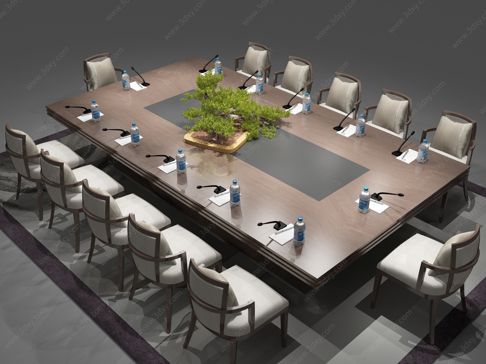 中式会议桌办公桌3D模型