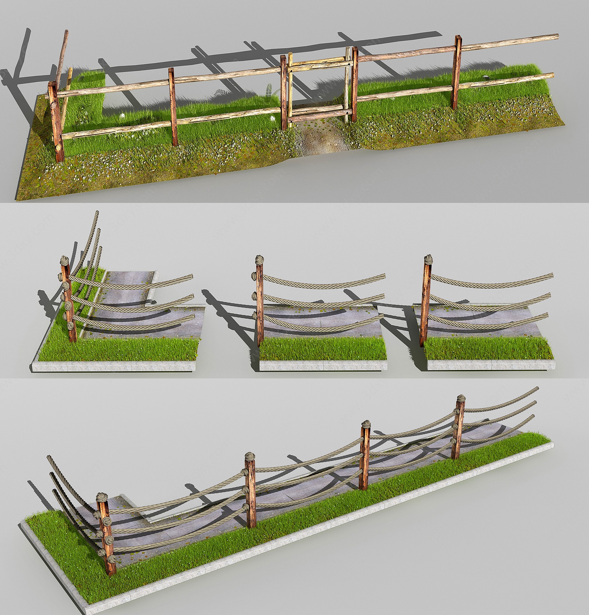 现代农村围挡木栅栏3D模型