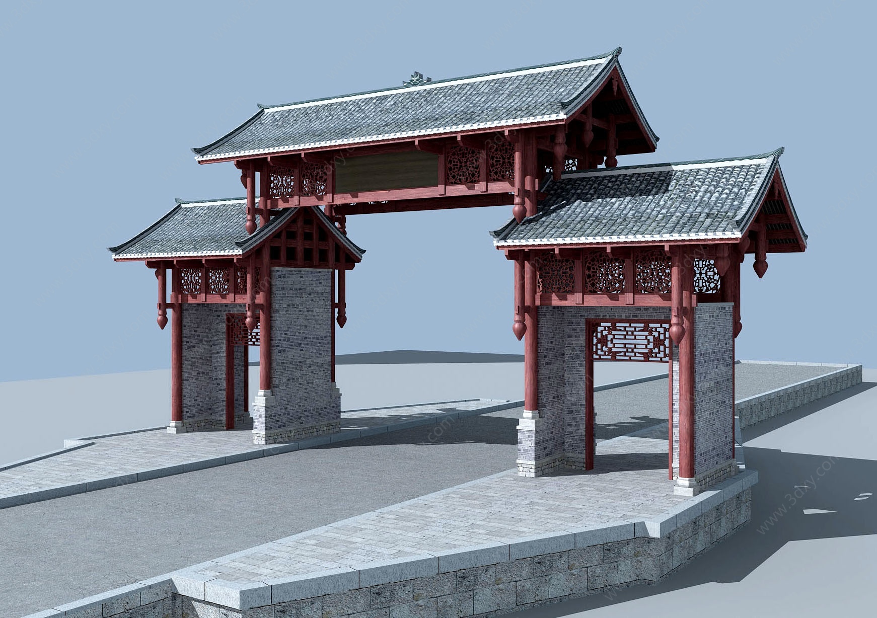 中式古建筑大门门楼3D模型