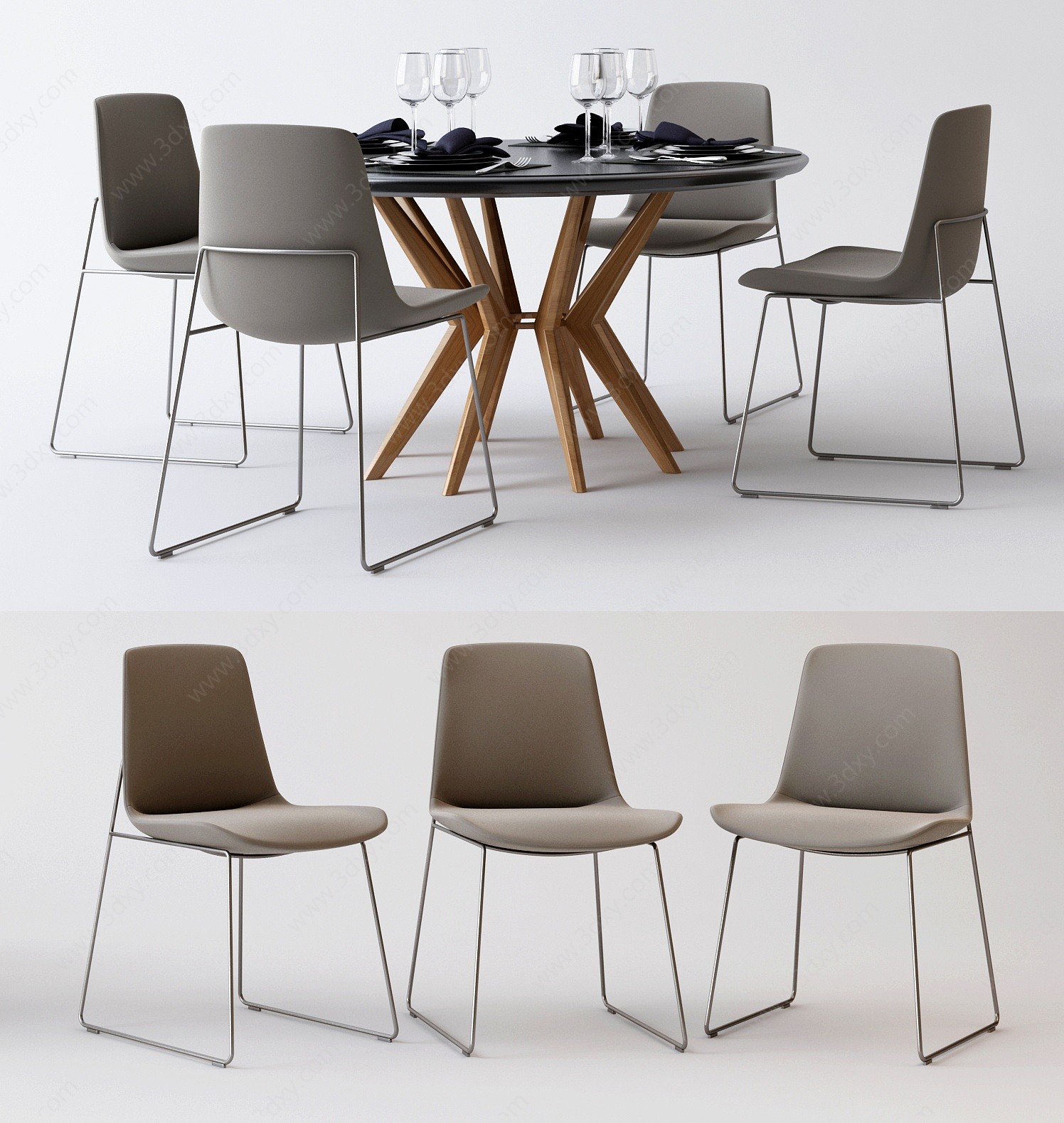 现代餐桌椅时尚餐椅餐具3D模型