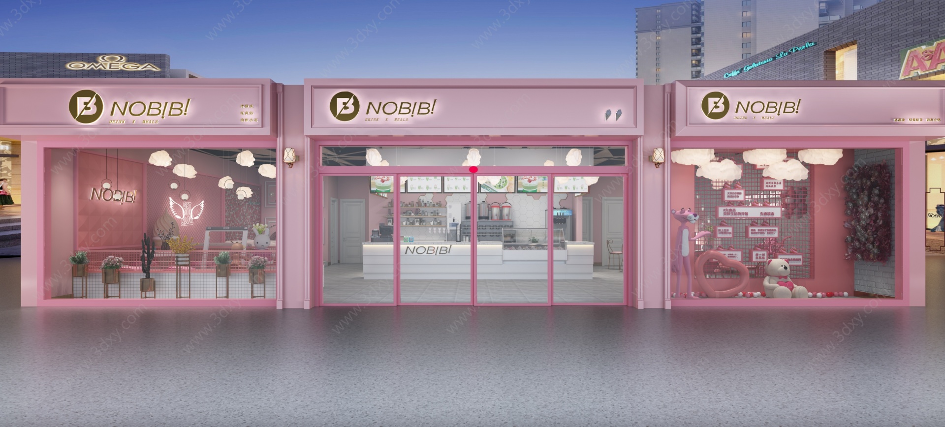 现代网红奶茶店门头3D模型