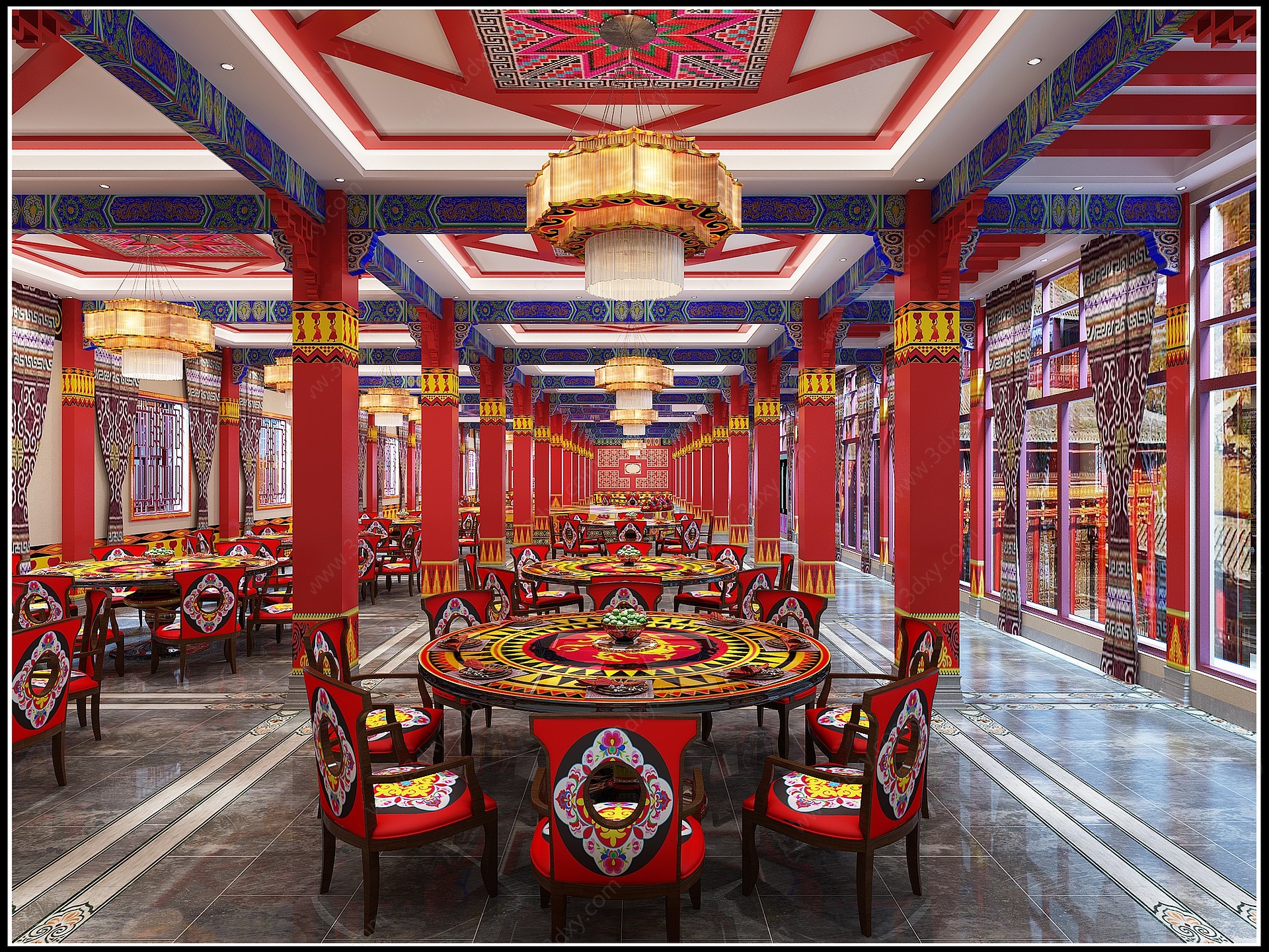 中式酒店大厅3D模型
