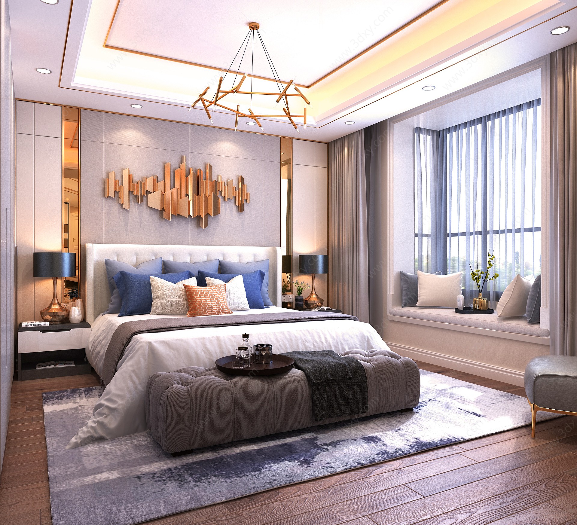 中式现代轻奢卧室3D模型