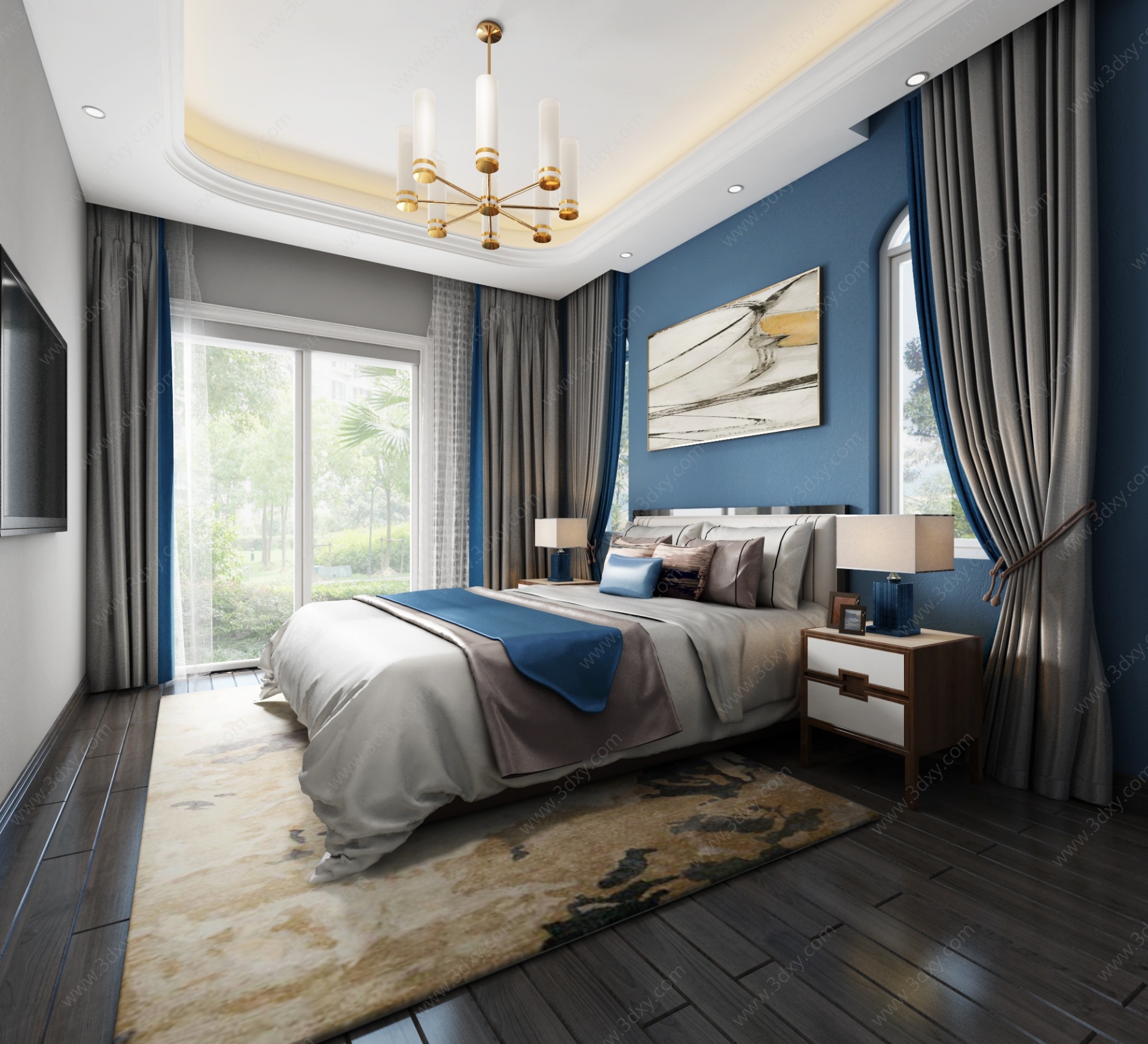 新中式卧室室客房主人房3D模型