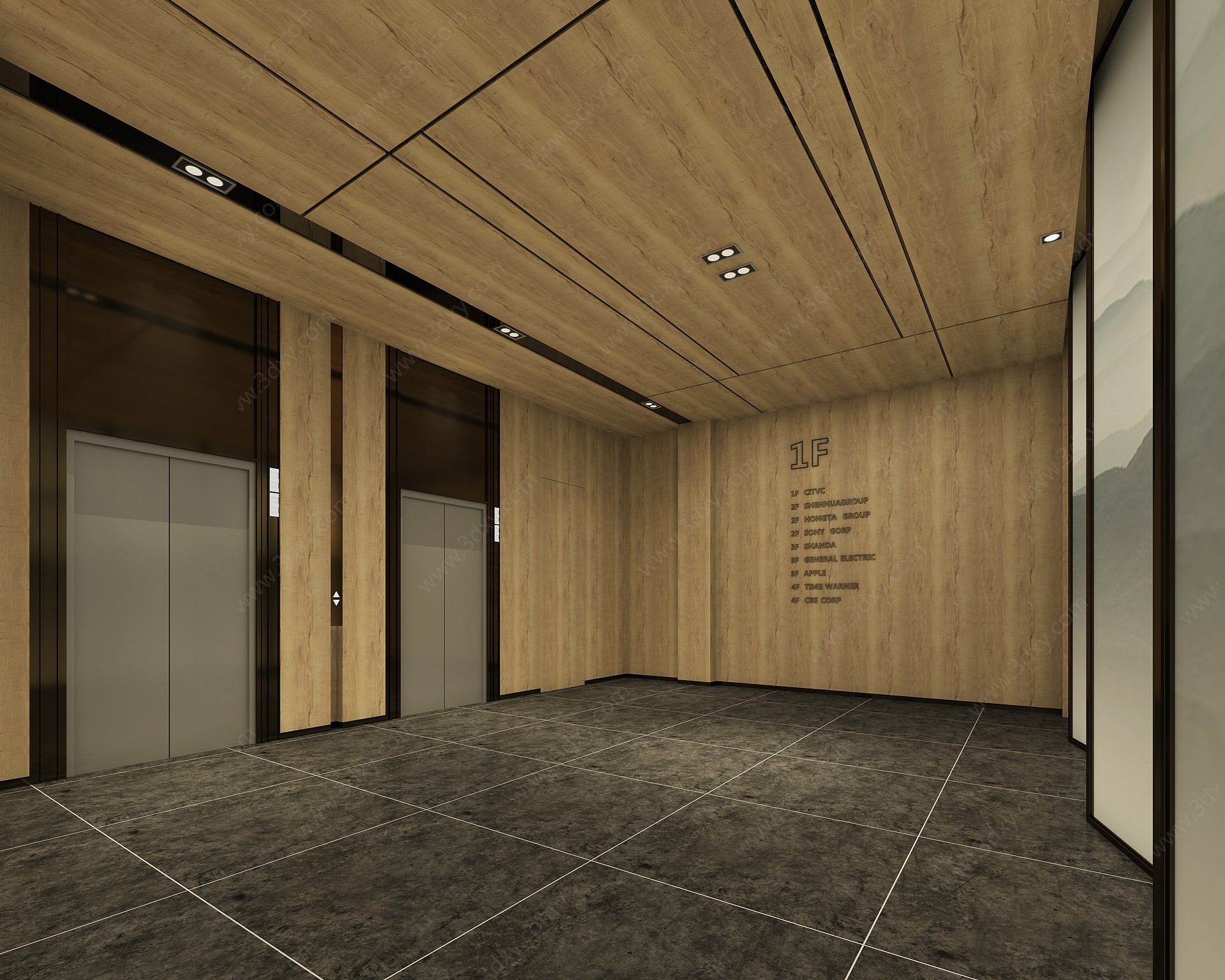 新中式酒店大堂电梯间3D模型