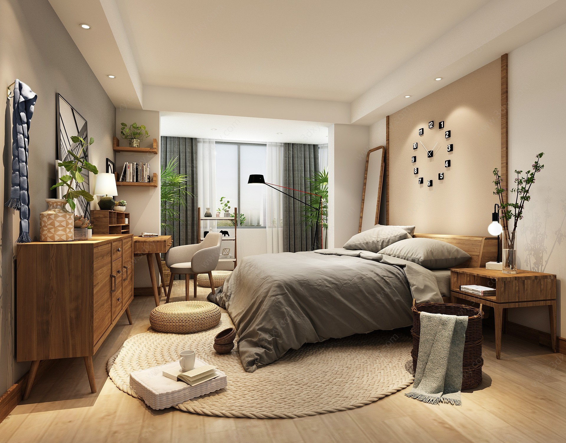 现代客房床表床头柜3D模型