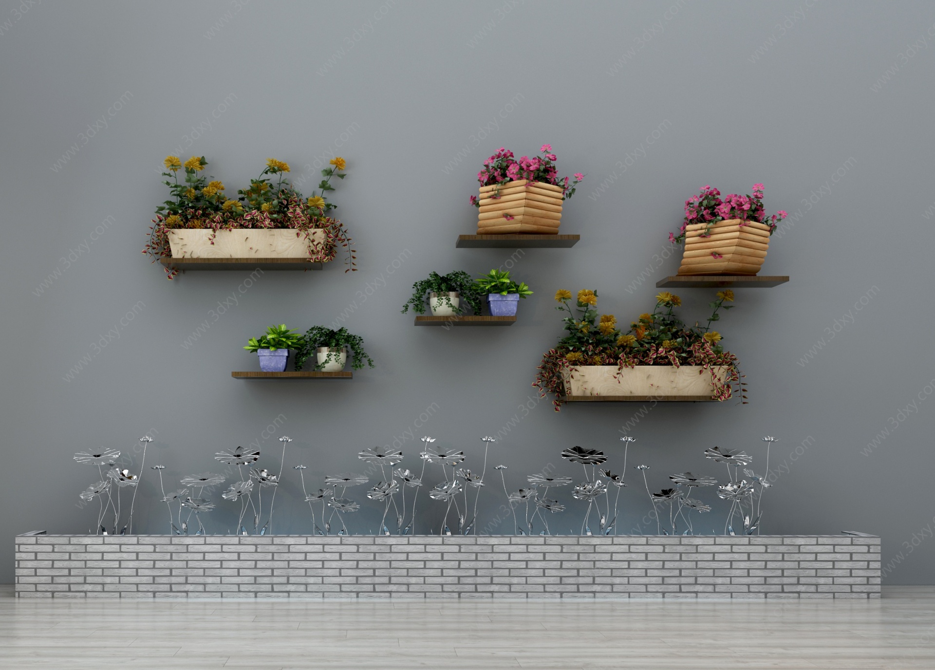 金属摆件墙饰花卉绿植墙3D模型